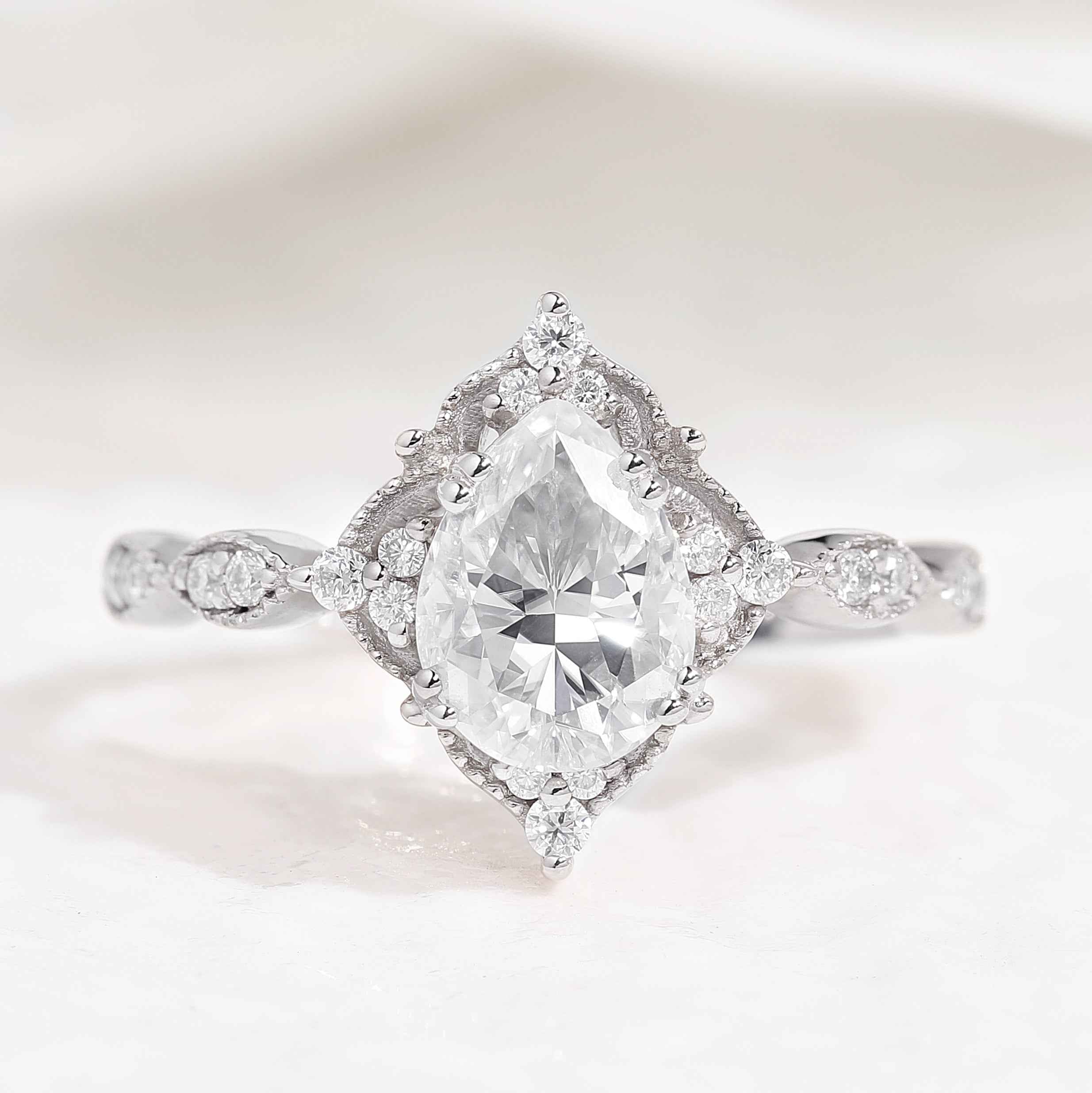 Vintage Pear Cut Moissanite Engagement Ring Rose Gold Ring