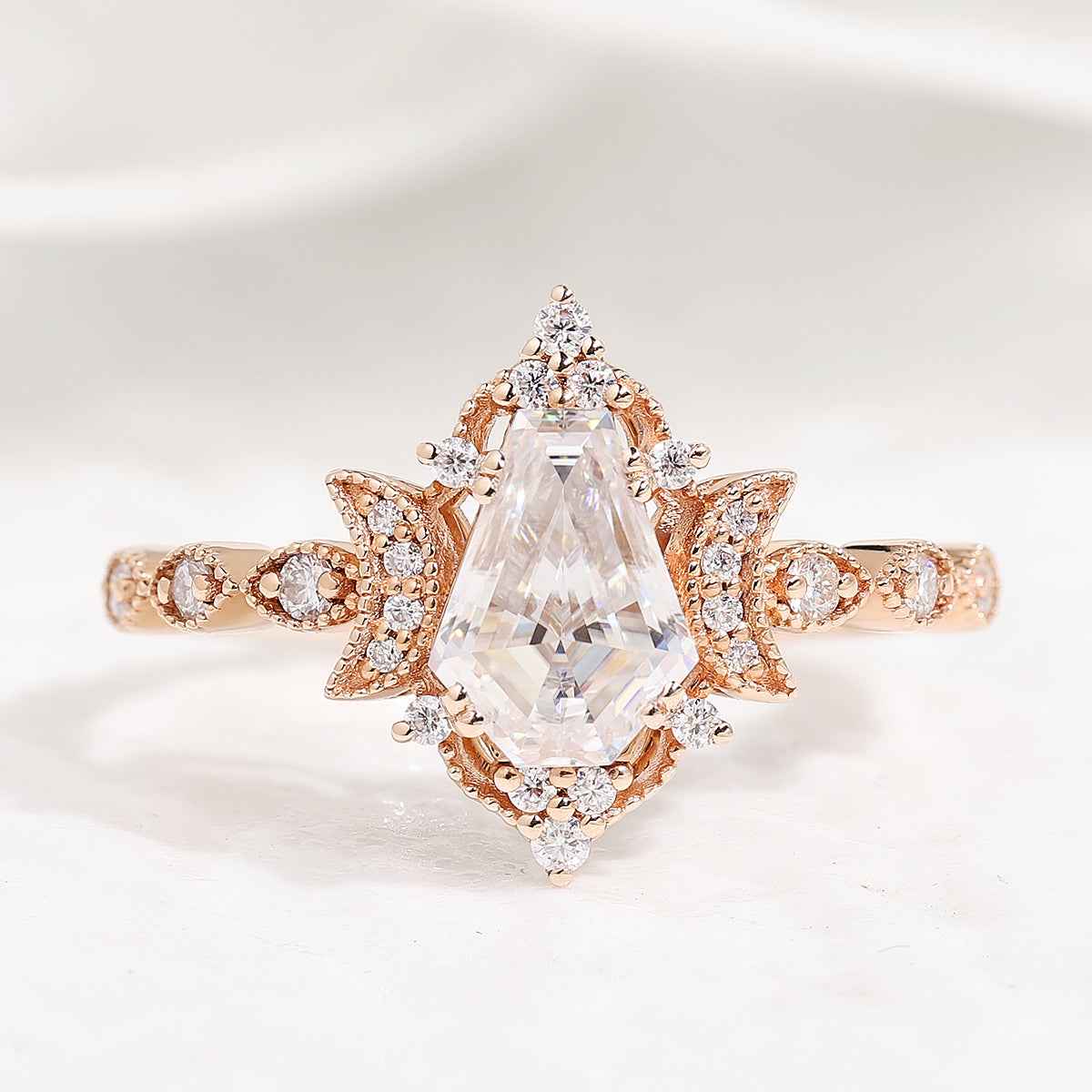 Coffin Cut Moissanite Engagement Ring Unique Moon Design Promise Wedding Ring