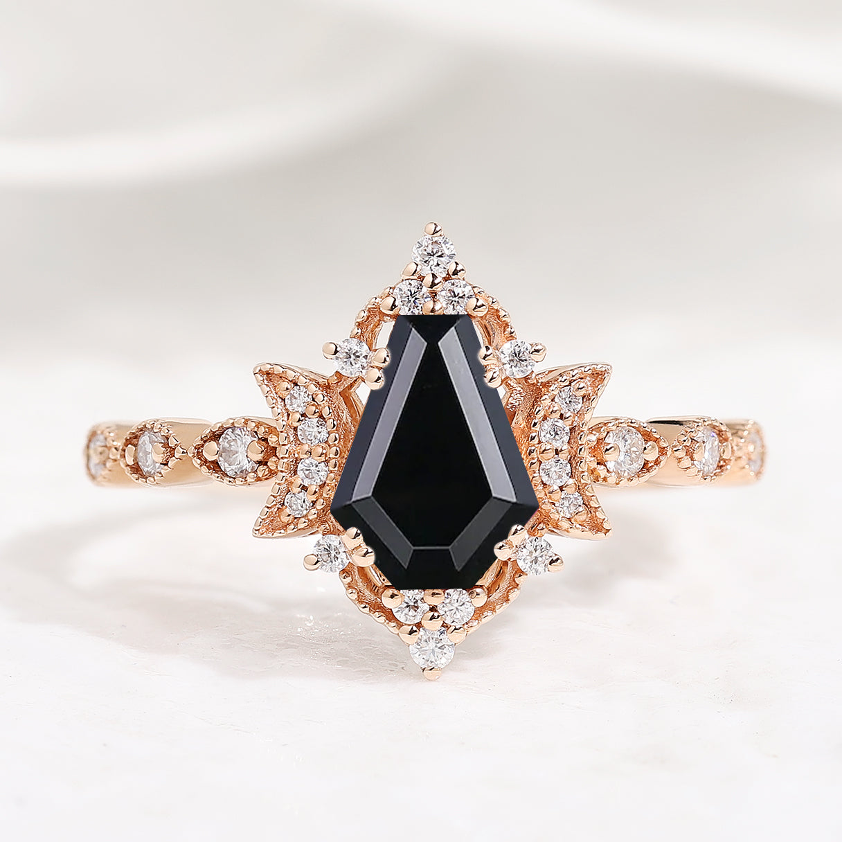 Black Onyx Engagement Ring with Moon Design