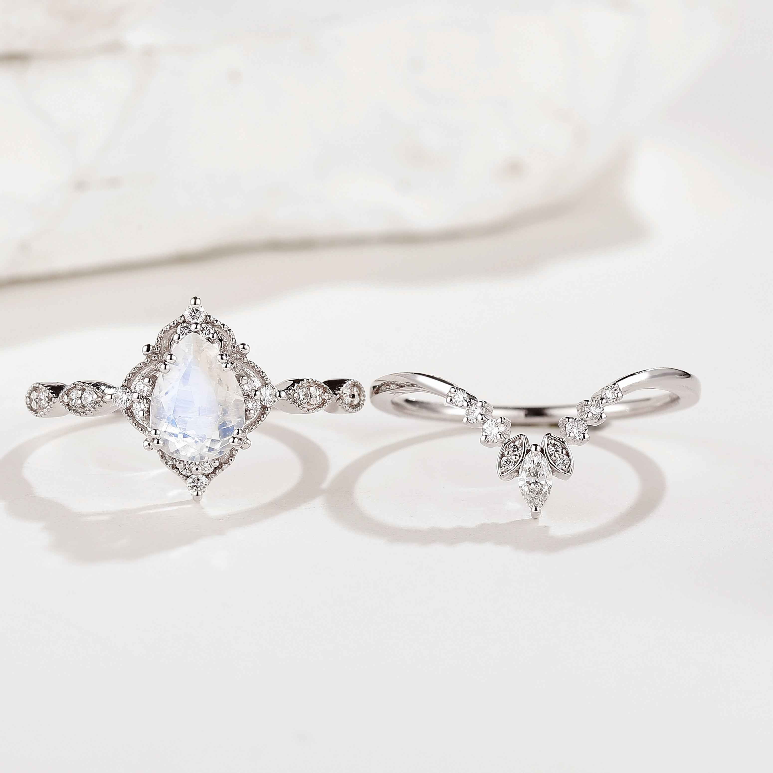 Vintage Pear Cut Moissanite Platinum Engagement Ring Set