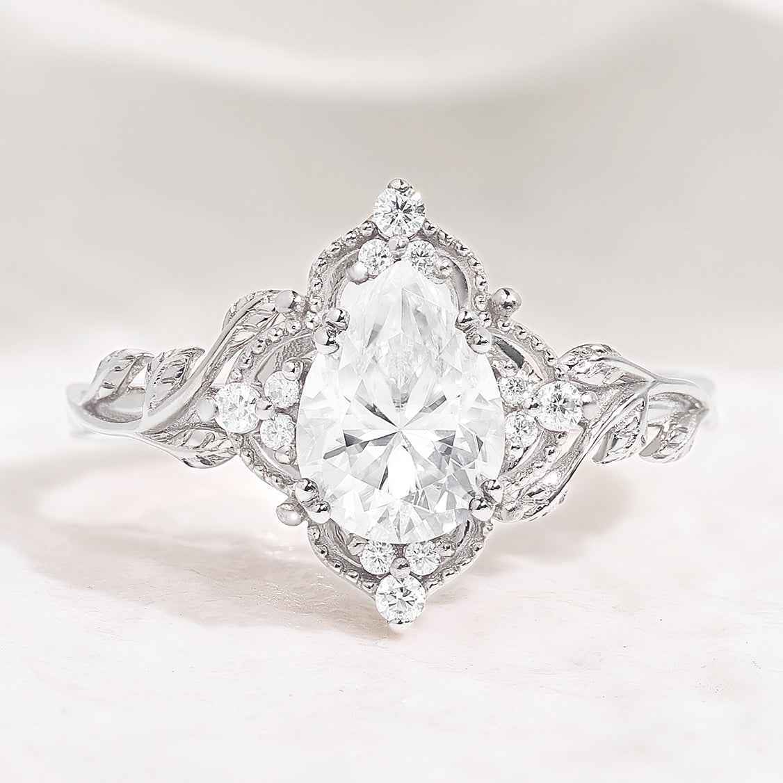 Nature Inspired Leaf Shaped Pear Cut Wedding Ring without Center Stone