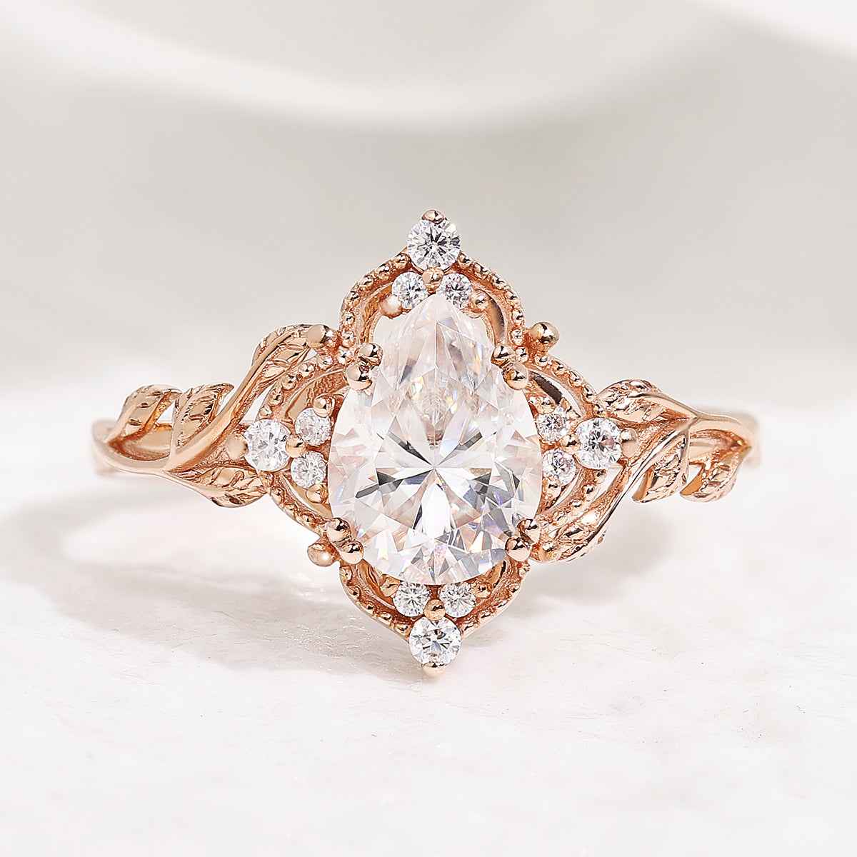 Nature Inspired Leaf Shaped Moissanite Wedding Ring