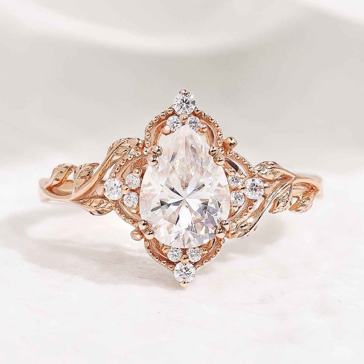 Nature Inspired Leaf Shaped Pear Cut Wedding Ring without Center Stone