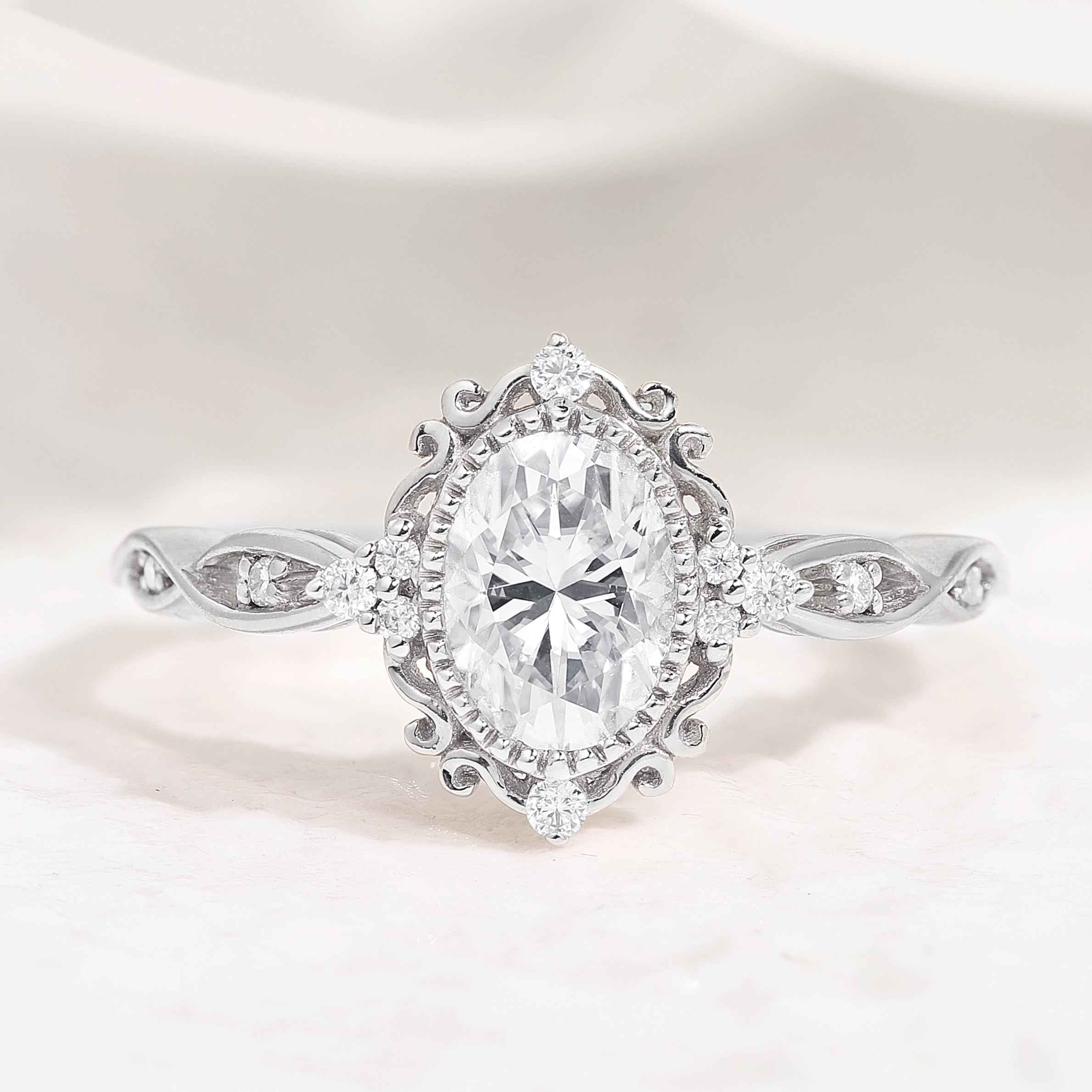 1.5ct Vintage Oval Cut Moissanite Braided Stack Wedding Ring