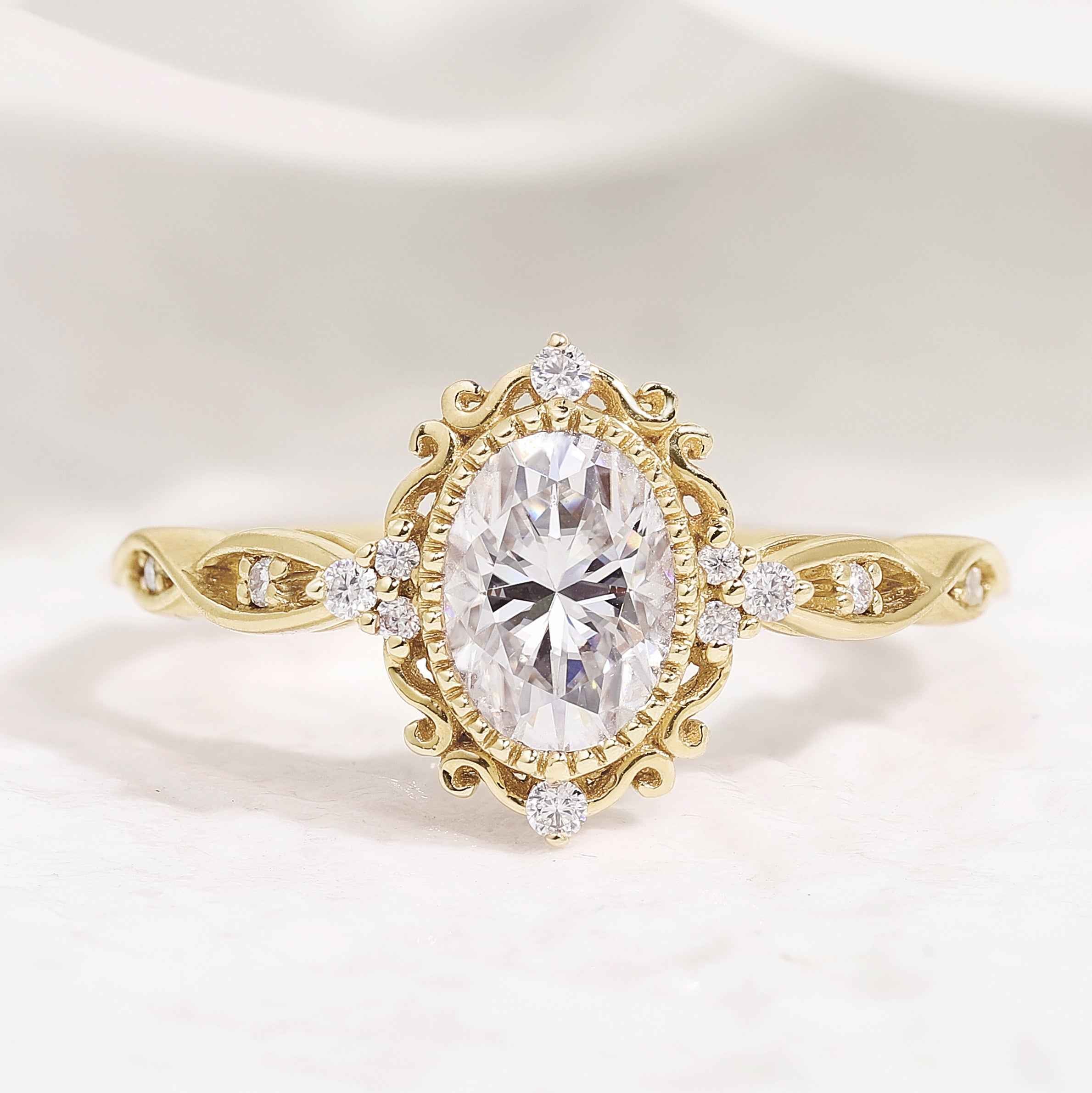 1.5ct Vintage Oval Cut Moissanite Braided Stack Wedding Ring