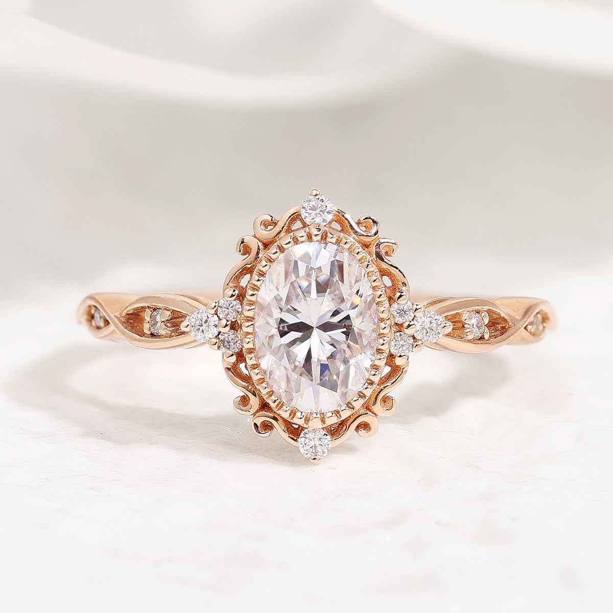 1.5ct Vintage Oval Cut Moissanite Braided Stack Wedding Ring