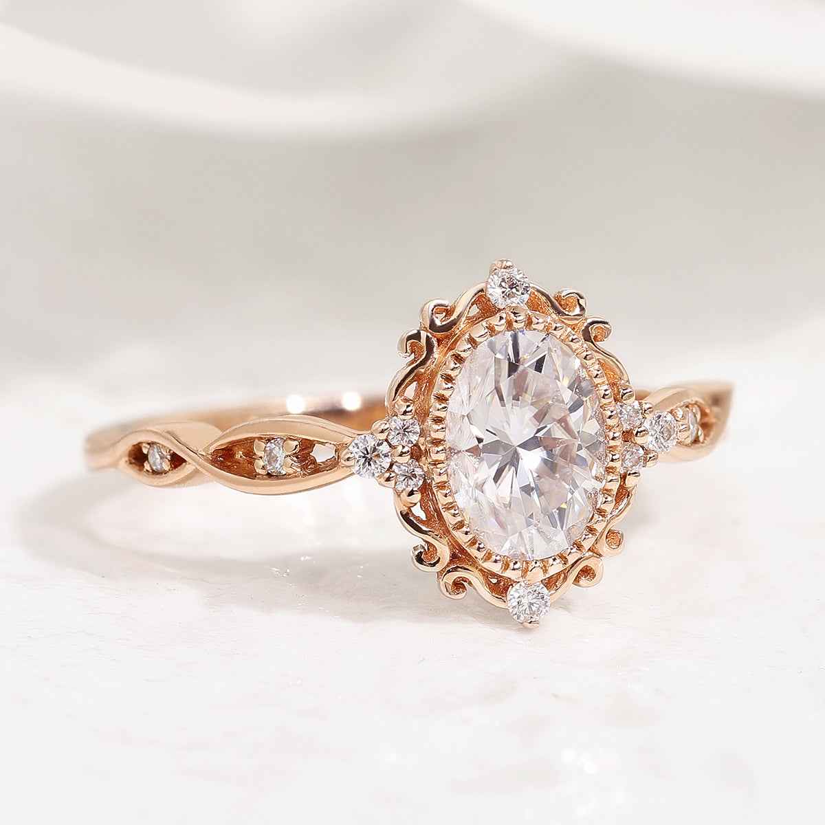 1.5ct Vintage Oval Cut Moissanite Braided Stack Wedding Ring