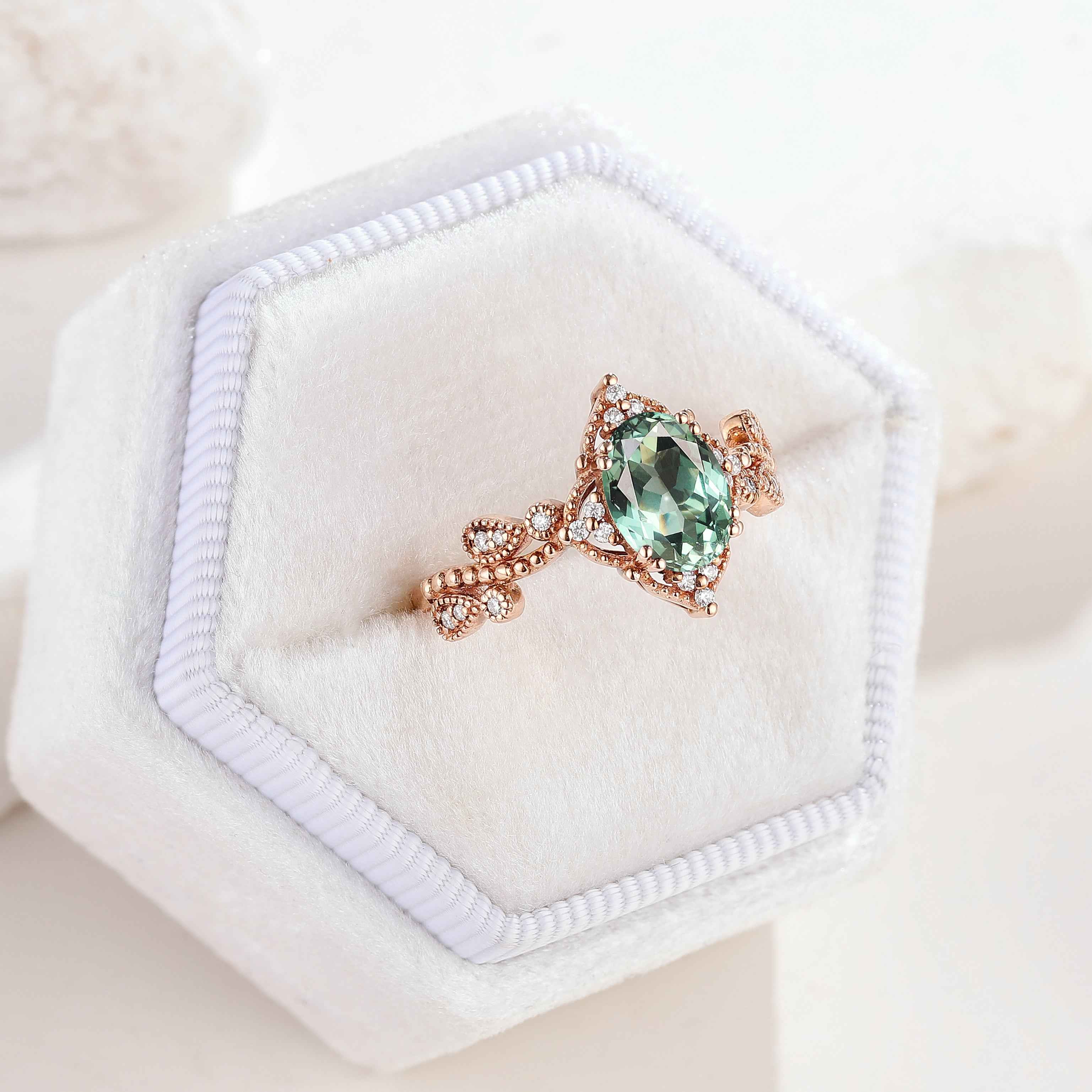 Unique Oval Cut Lab Green Sapphire Engagement Ring