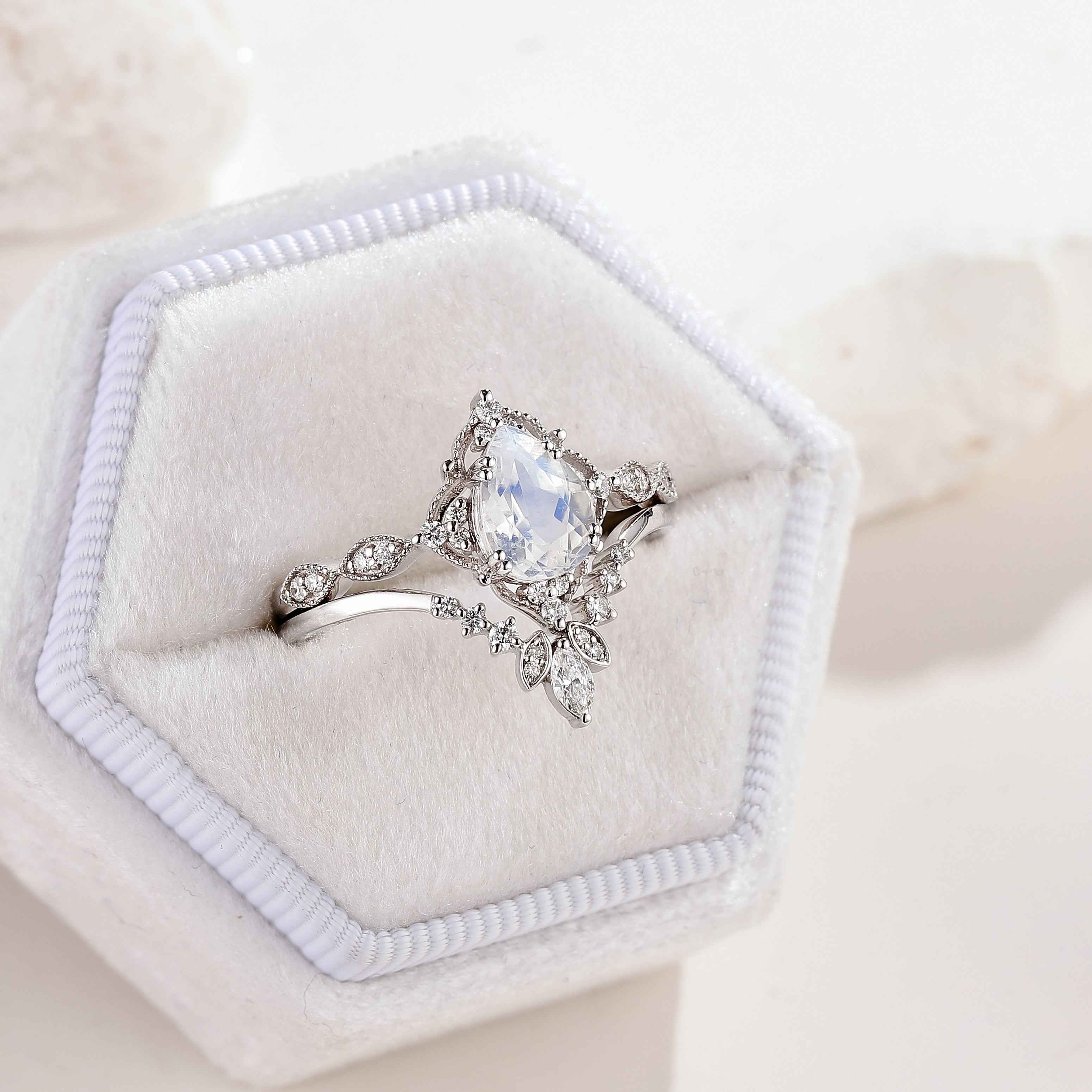 Vintage Pear Cut Moissanite Platinum Engagement Ring Set