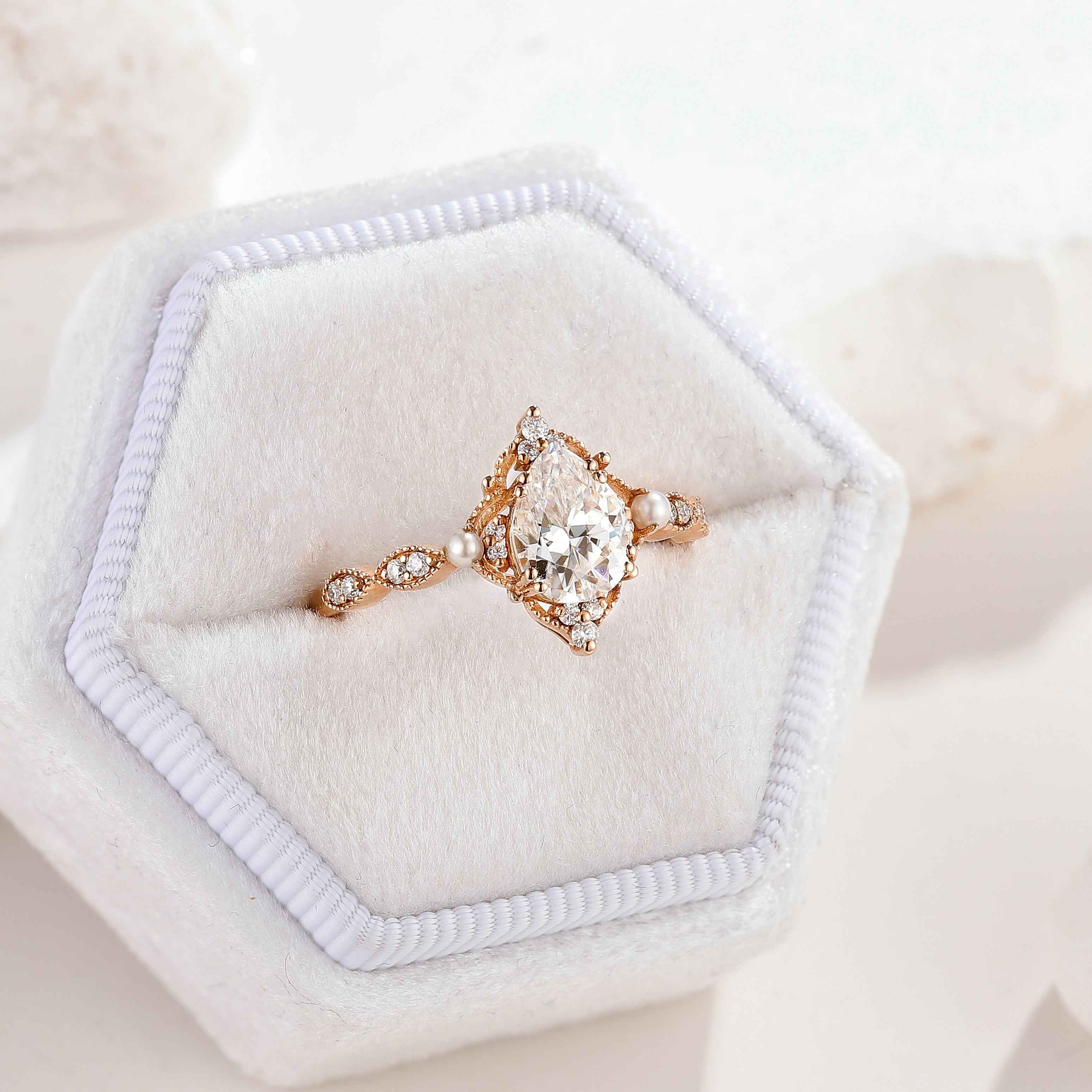 Vintage Pearl and Moissanite Cluster Wedding Band Anniversary Promise Ring