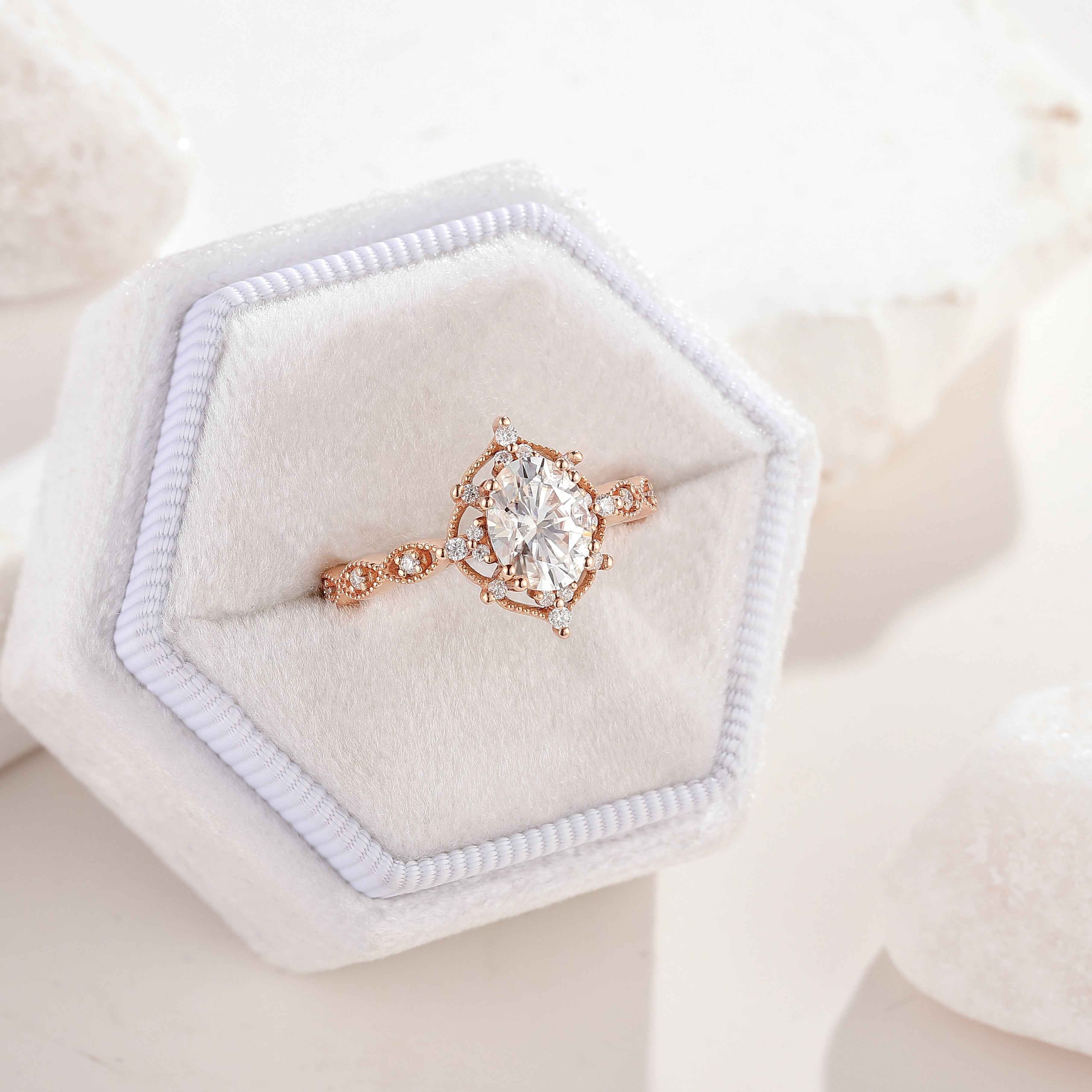 Classic Oval Shaped Moissanite Rose Gold Engagement Ring