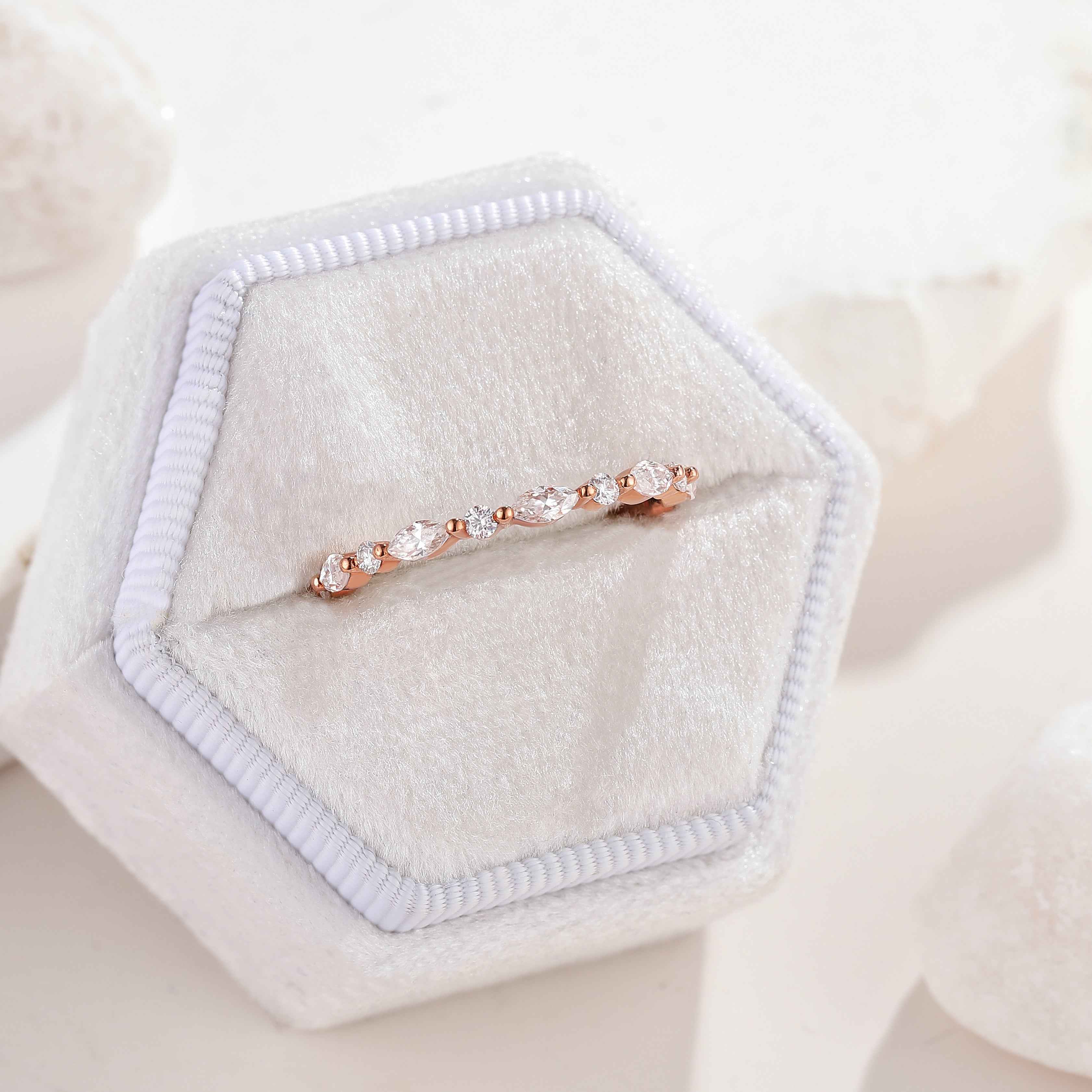 Minimalist Marquise Mossianite Wedding Band Rose Gold Promise Ring