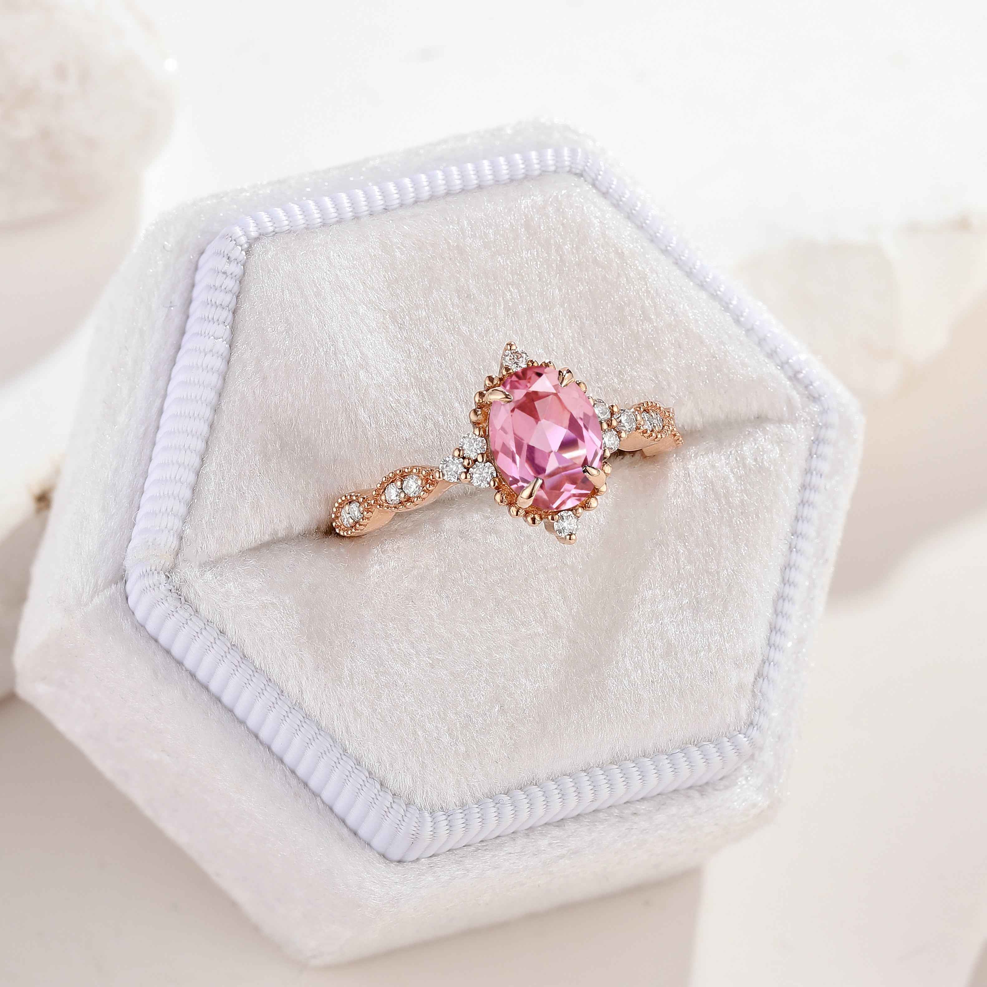 Affordable Oval Cut Lab Pink Sapphire Rose Gold Engagement Ring