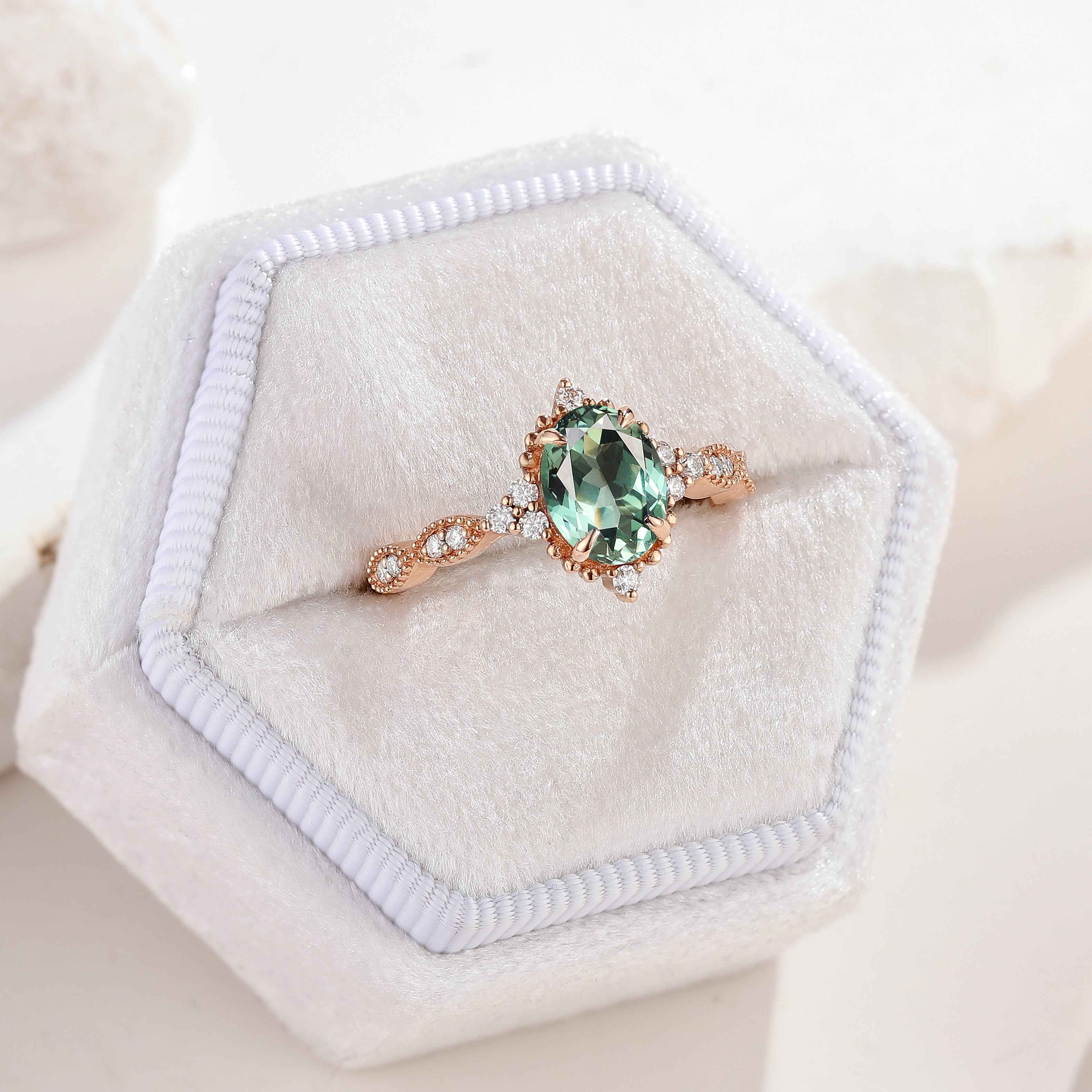 Vintage Oval Cut Lab Green Sapphire Promise Ring