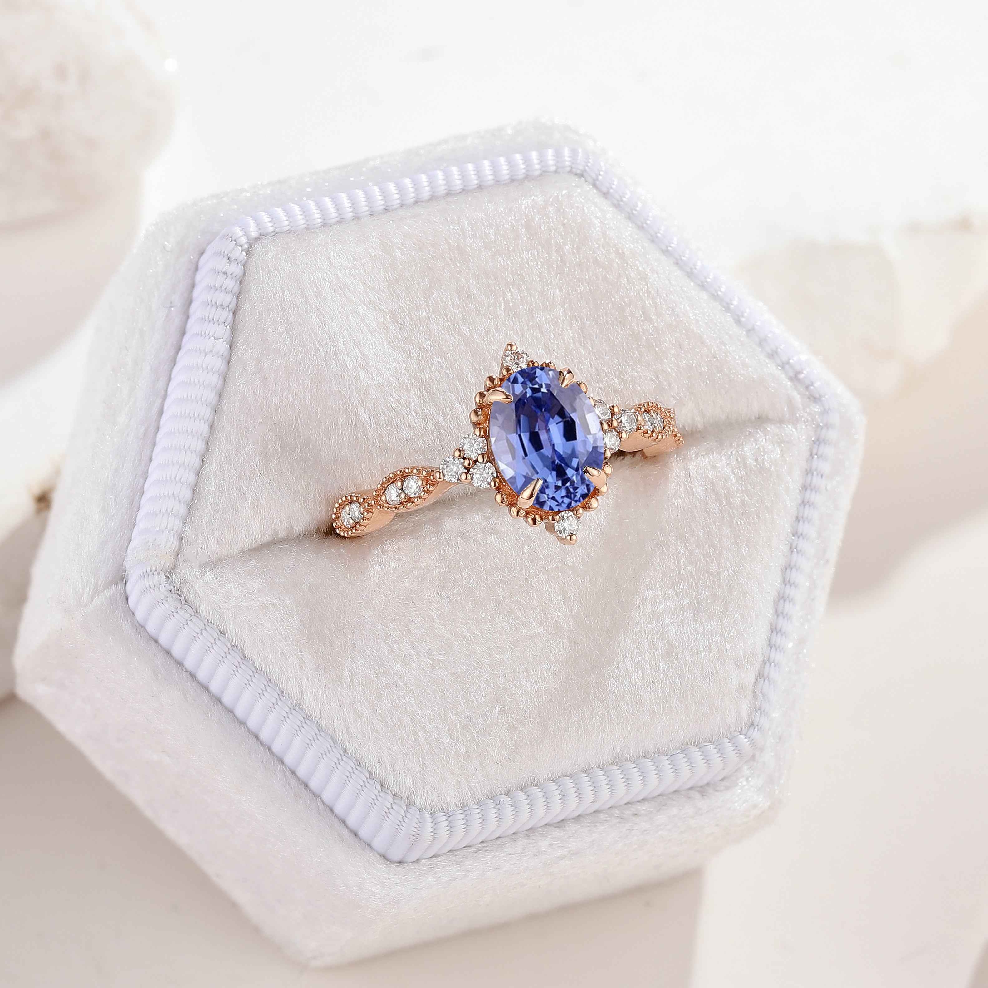 Classic Oval Cut Lab Blue Sapphire Engagement Ring