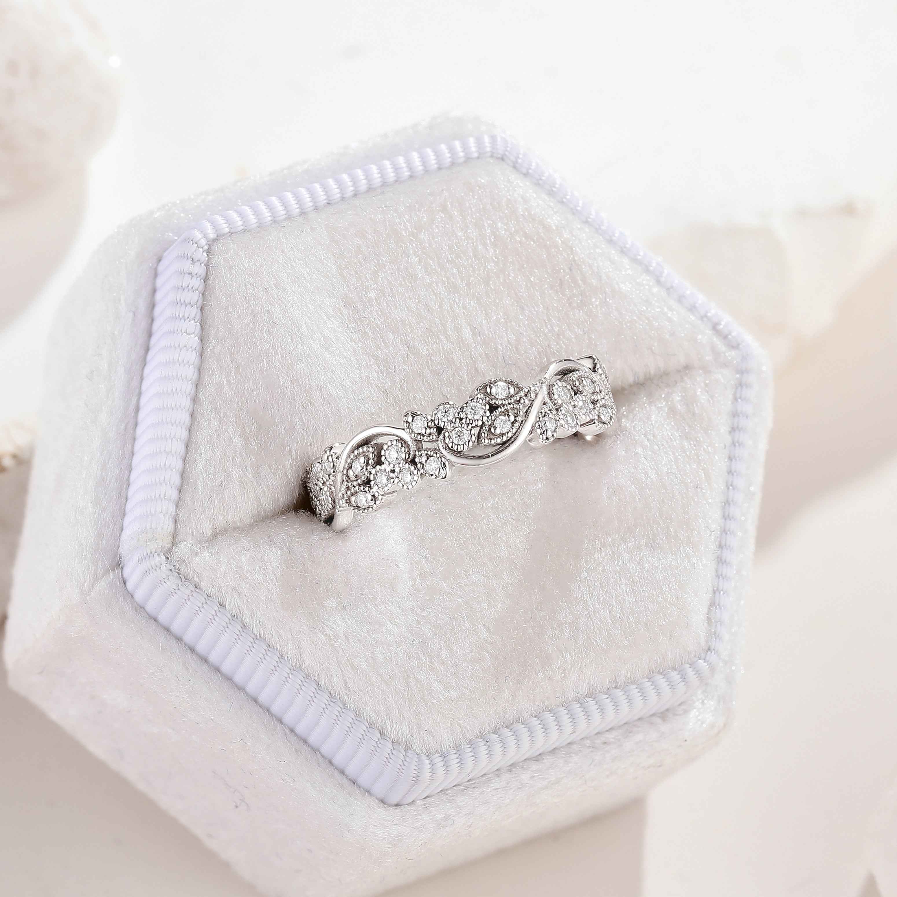 Art Deco Moissanite Leaf Floral Ring Leaf Vine Wedding Ring