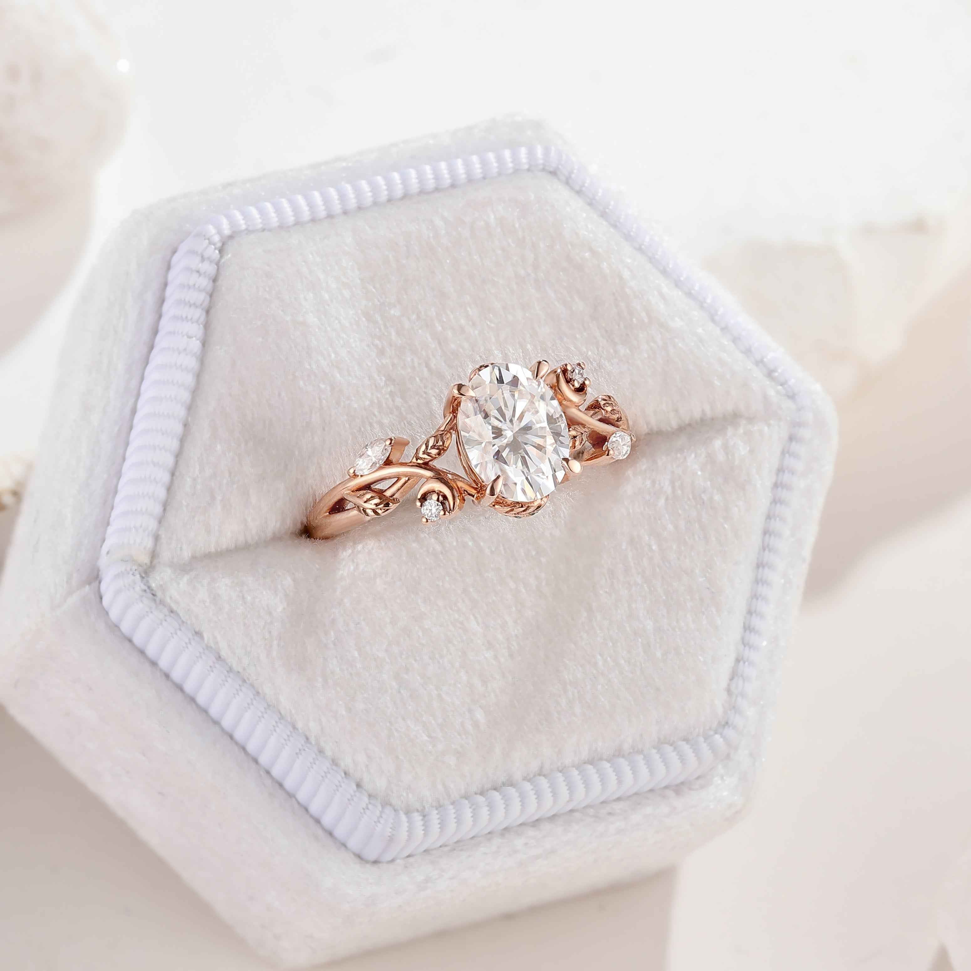 Nature Inspired Leaf Shaped Oval Moissanite Engagement Ring