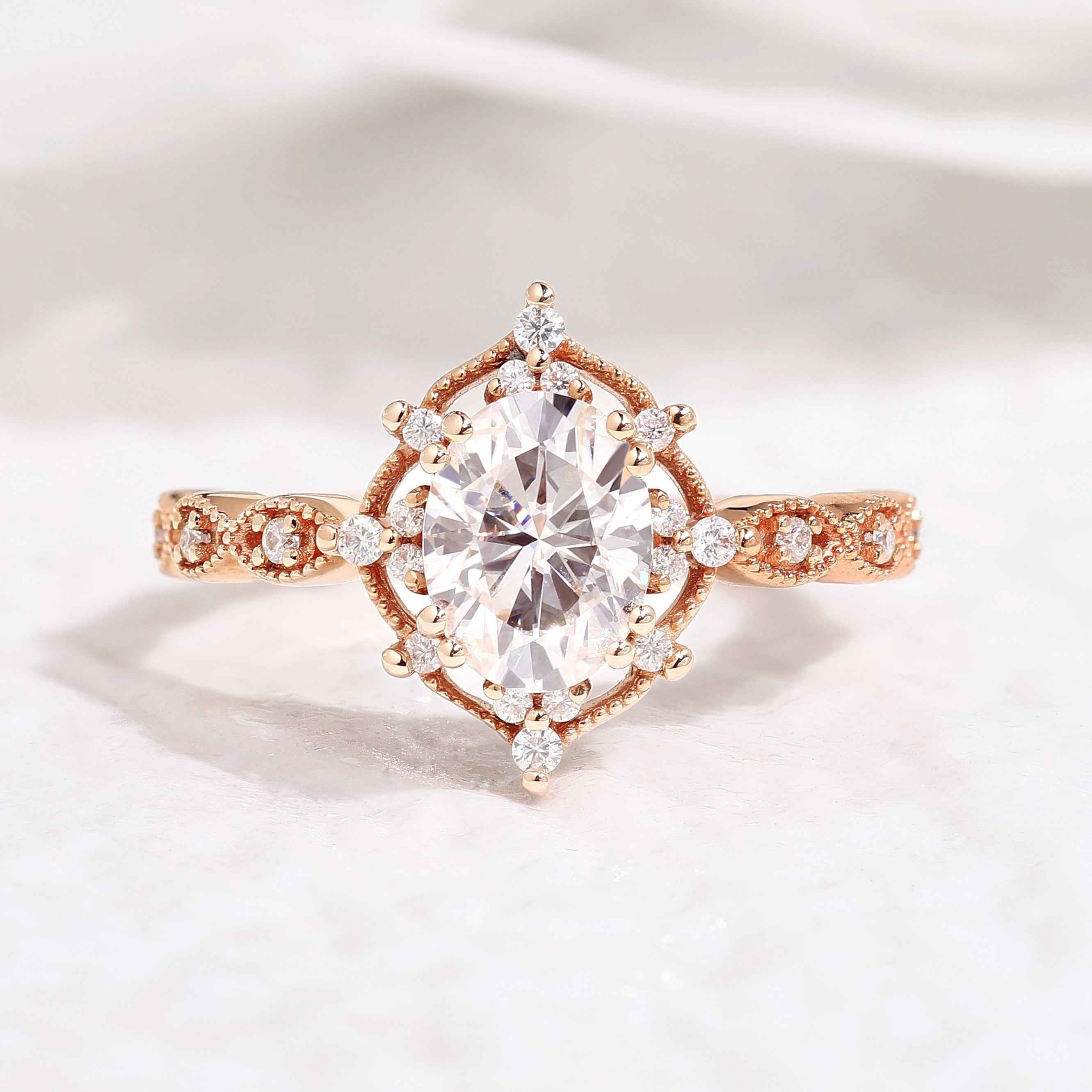 Classic Oval Shaped Moissanite Rose Gold Engagement Ring