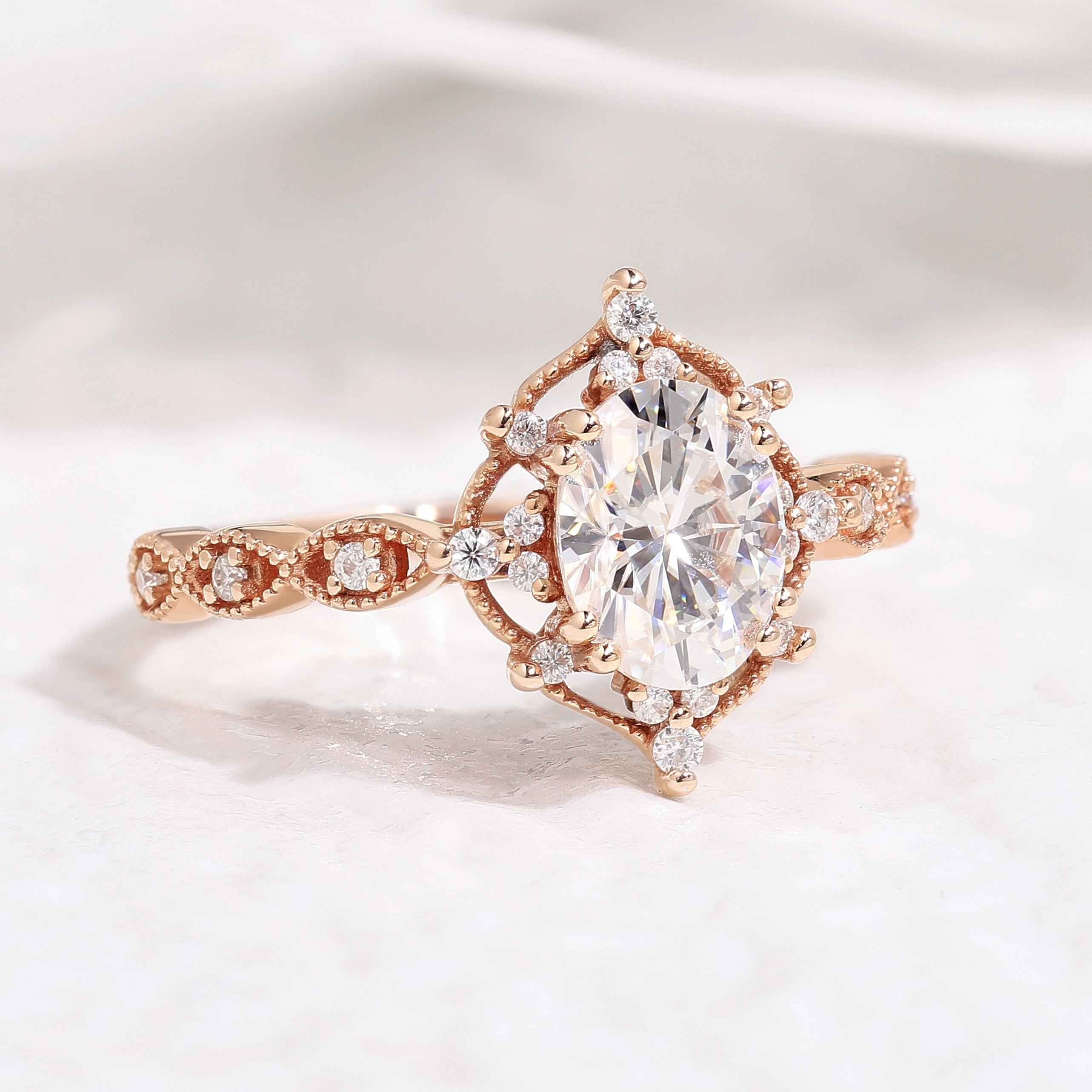 Classic Oval Shaped Moissanite Rose Gold Engagement Ring