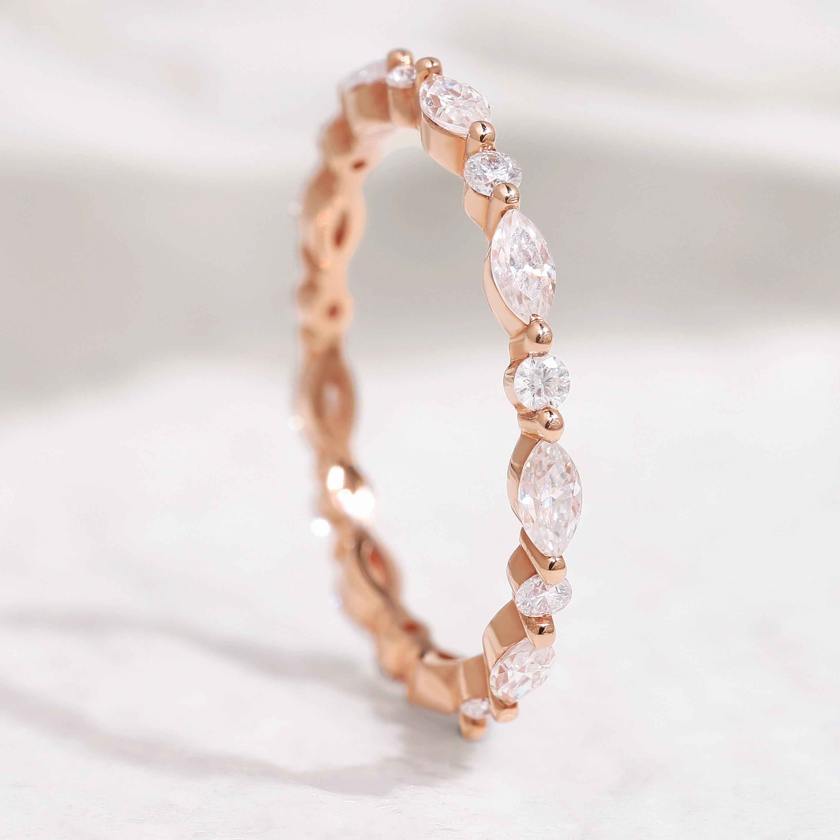 Minimalist Marquise Mossianite Wedding Band Rose Gold Promise Ring