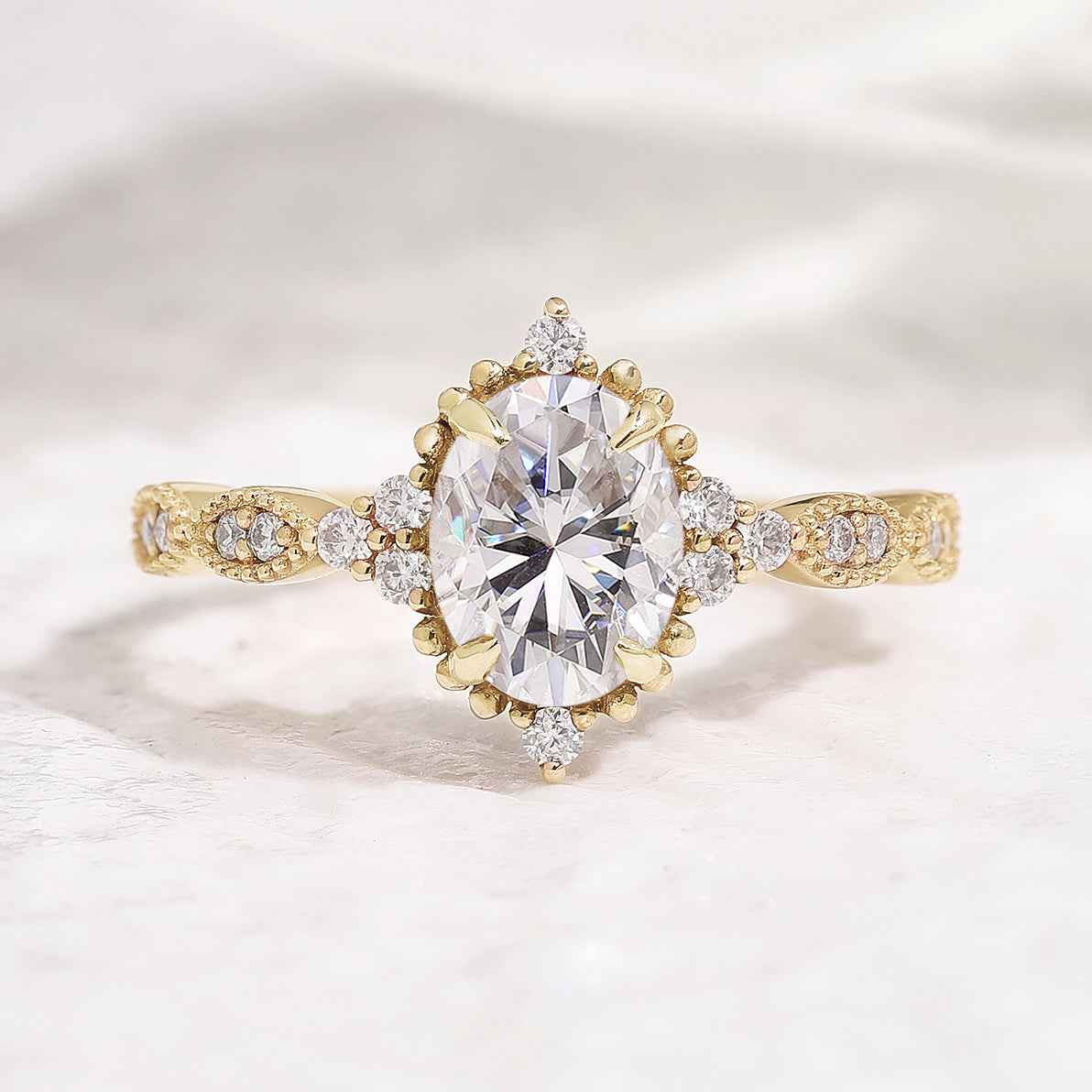 Vintage Oval Shaped Moissanite Engagement Ring Moissanite Cluster