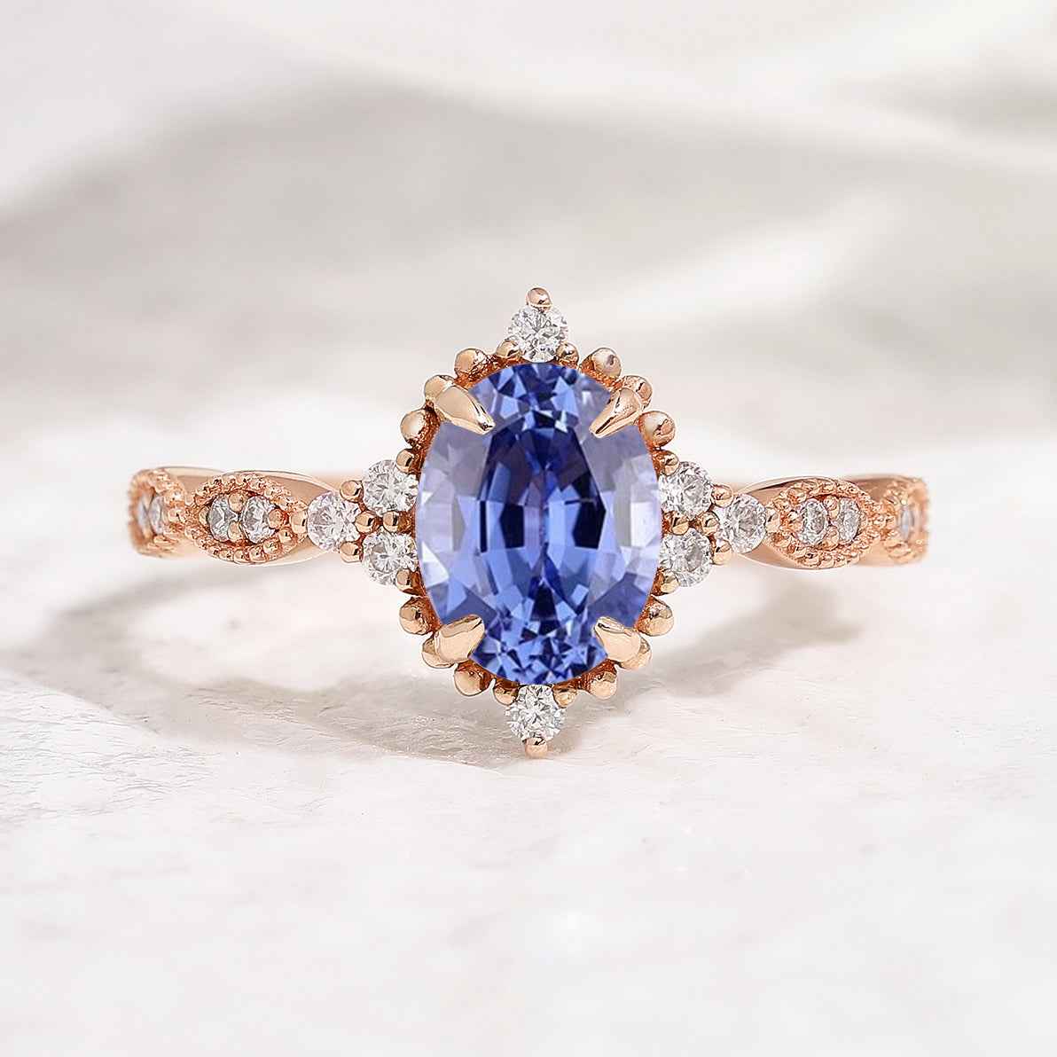 Classic Oval Cut Lab Blue Sapphire Engagement Ring