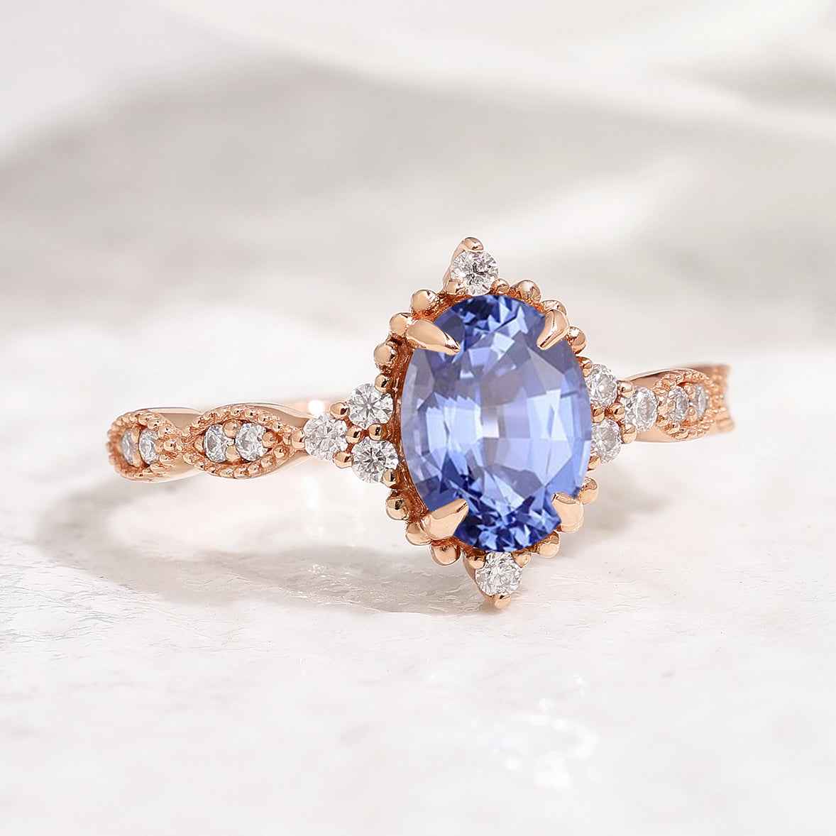 Classic Oval Cut Lab Blue Sapphire Engagement Ring