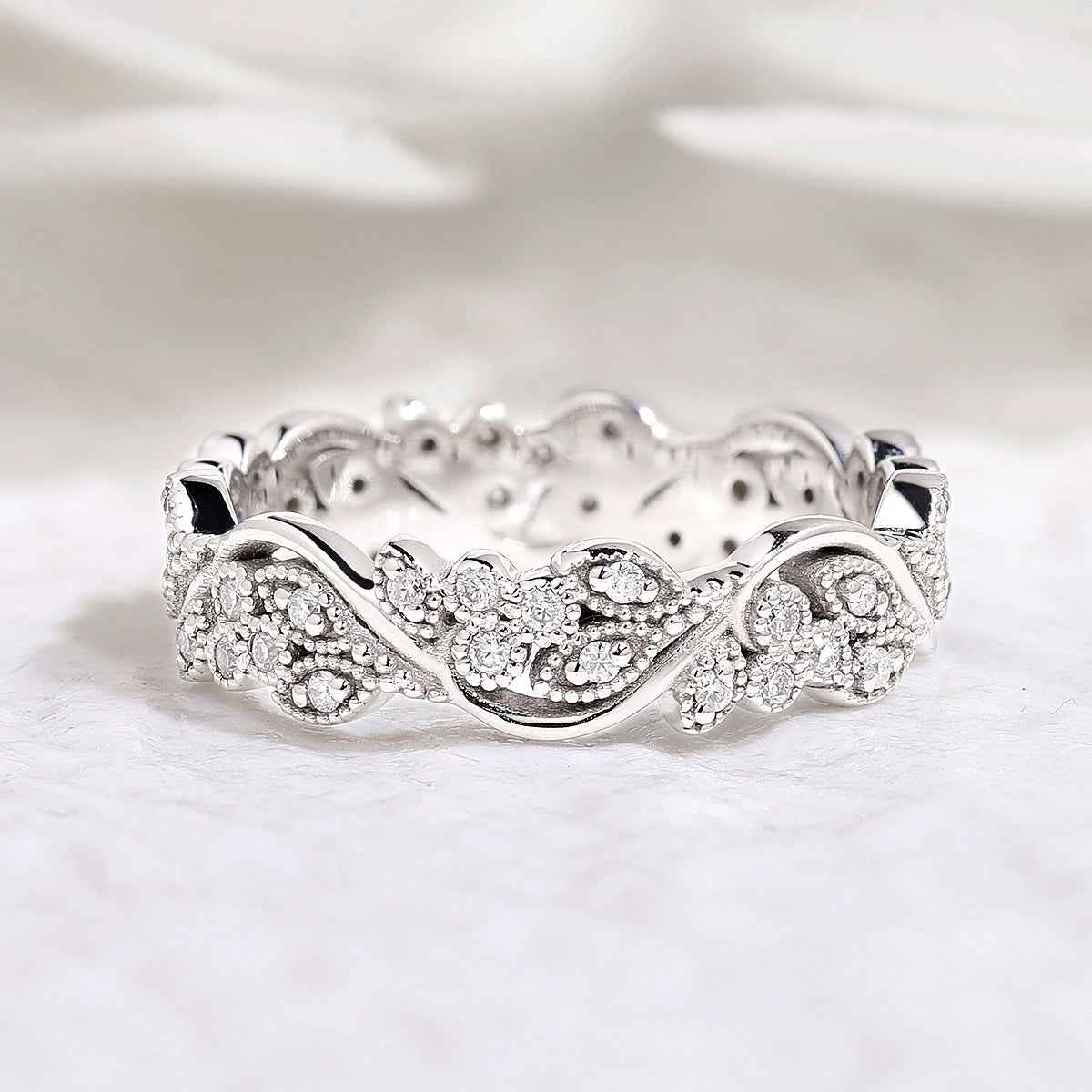 Art Deco Moissanite Leaf Floral Ring Leaf Vine Wedding Ring