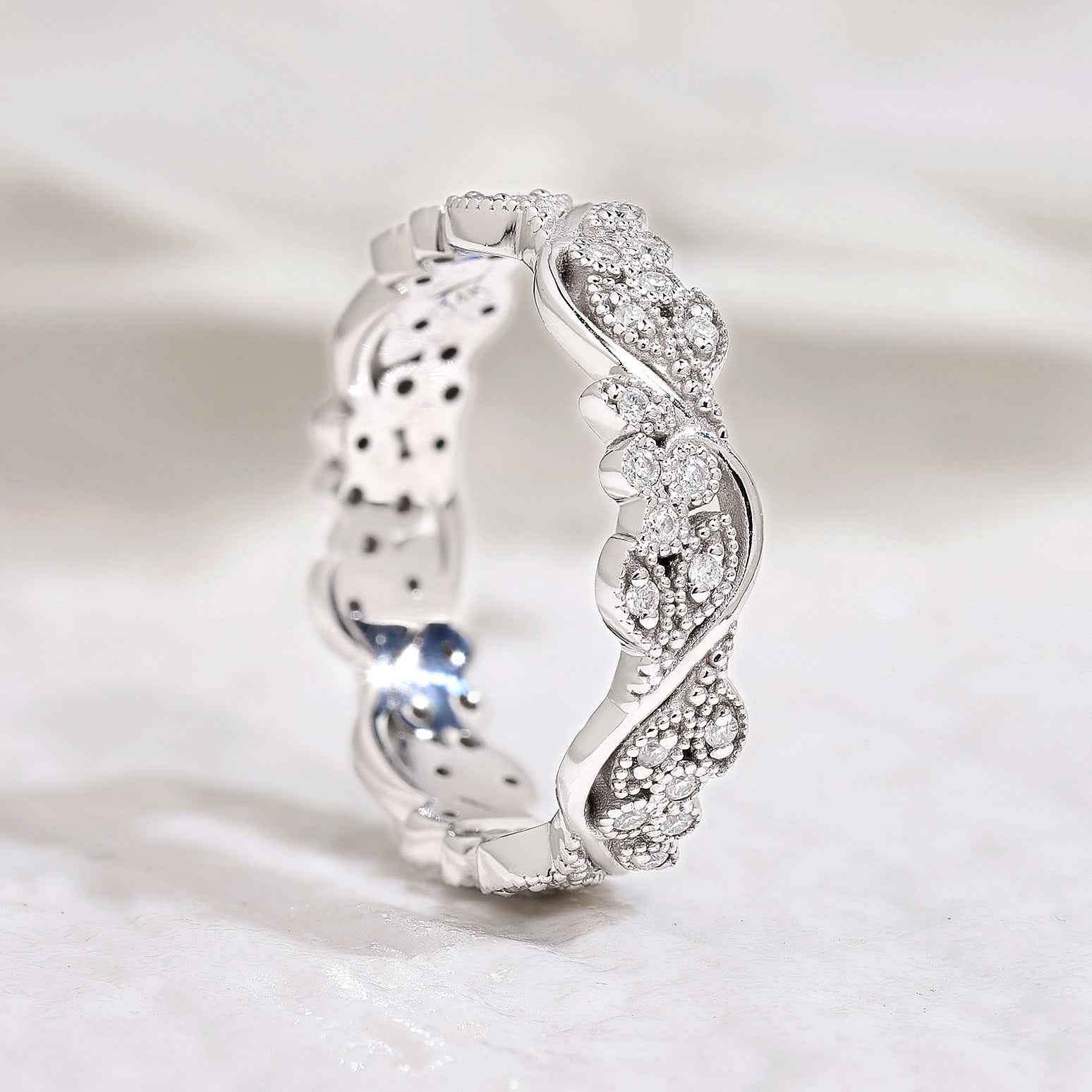 Art Deco Moissanite Leaf Floral Ring Leaf Vine Wedding Ring