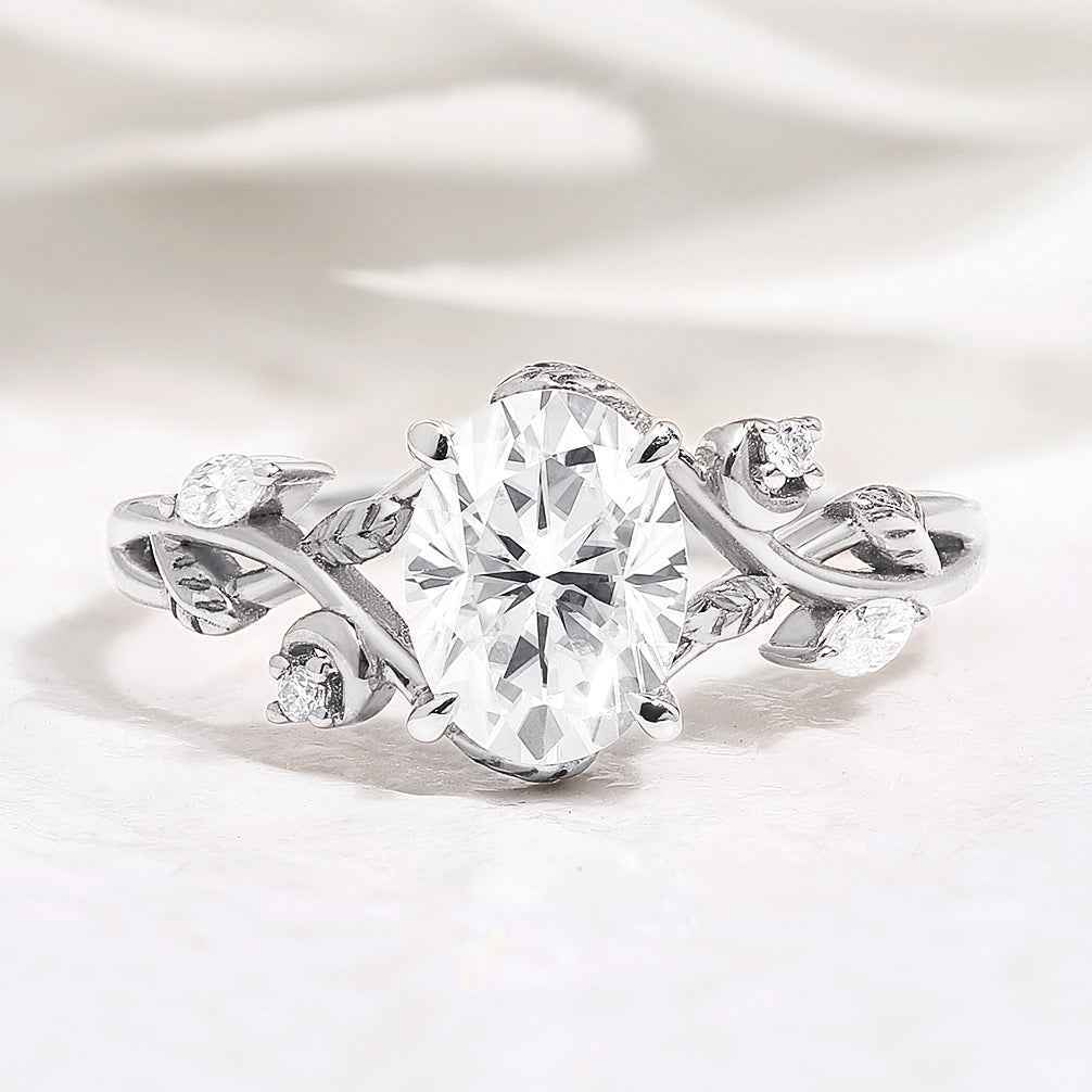 Nature Inspired Leaf Shaped Oval Moissanite Engagement Ring