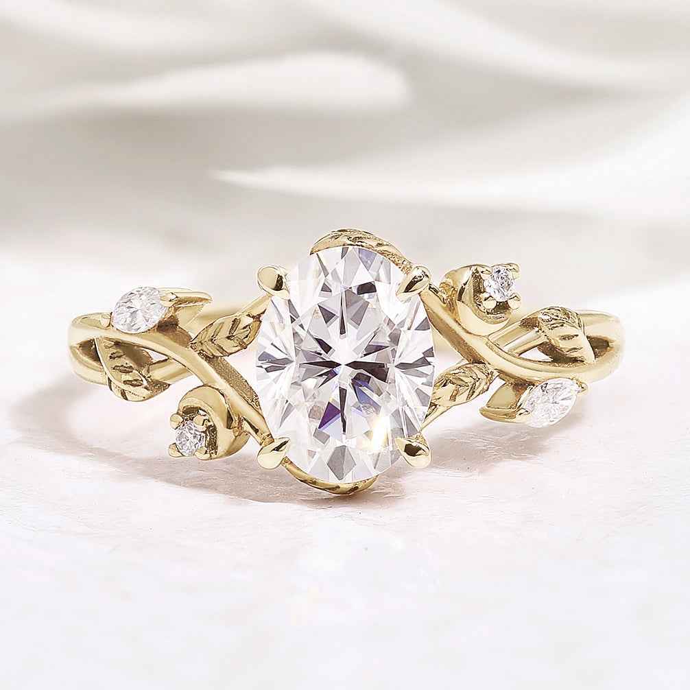 Custom Nature Inspired Leaf Shaped Oval Moissanite Engagement For Nathan