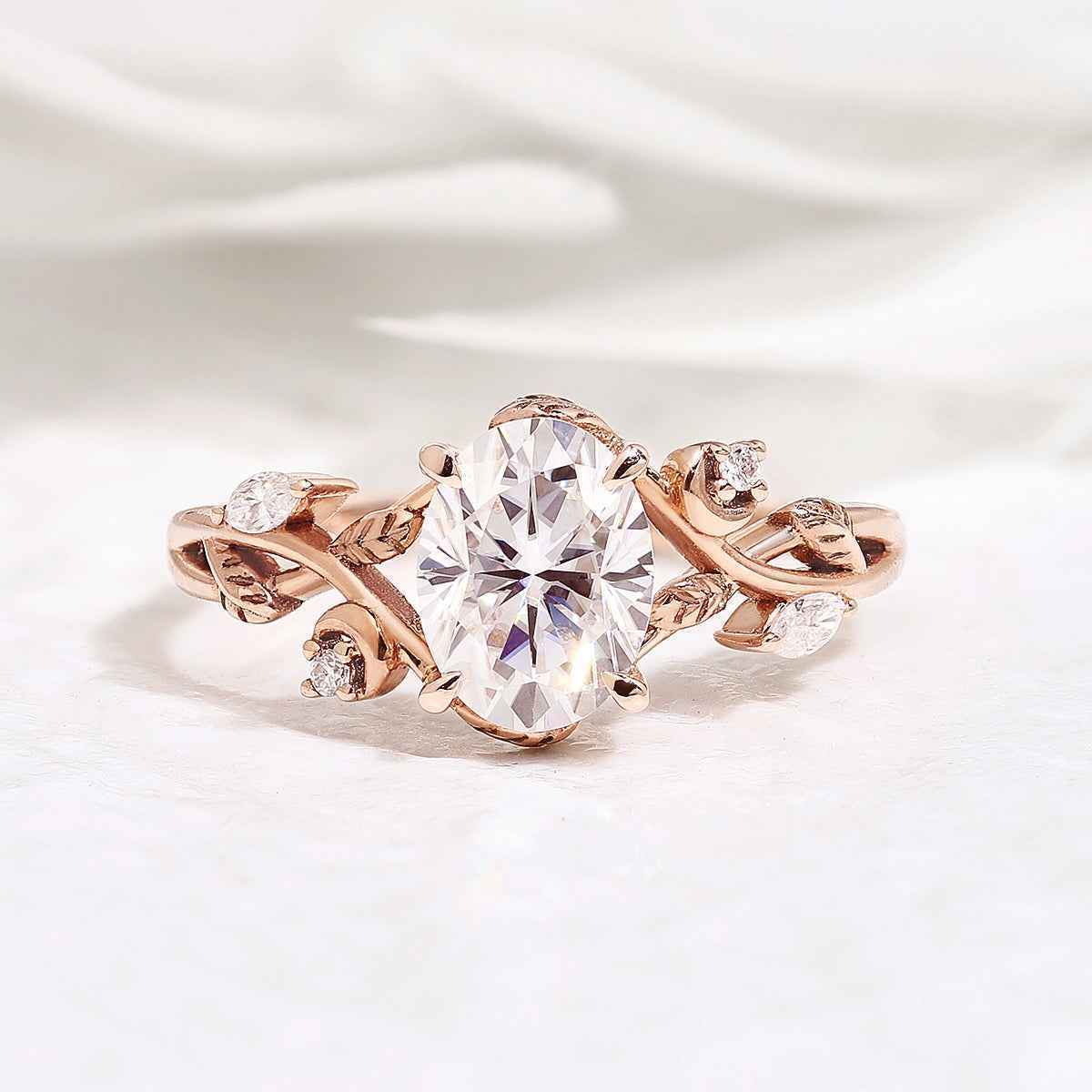 Nature Inspired Leaf Shaped Oval Lab-Diamond Engagement Ring