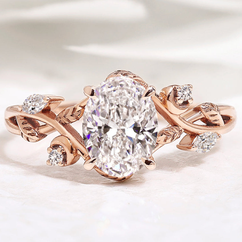 Oval Lab Grown Diamond Leaf Engagement Ring