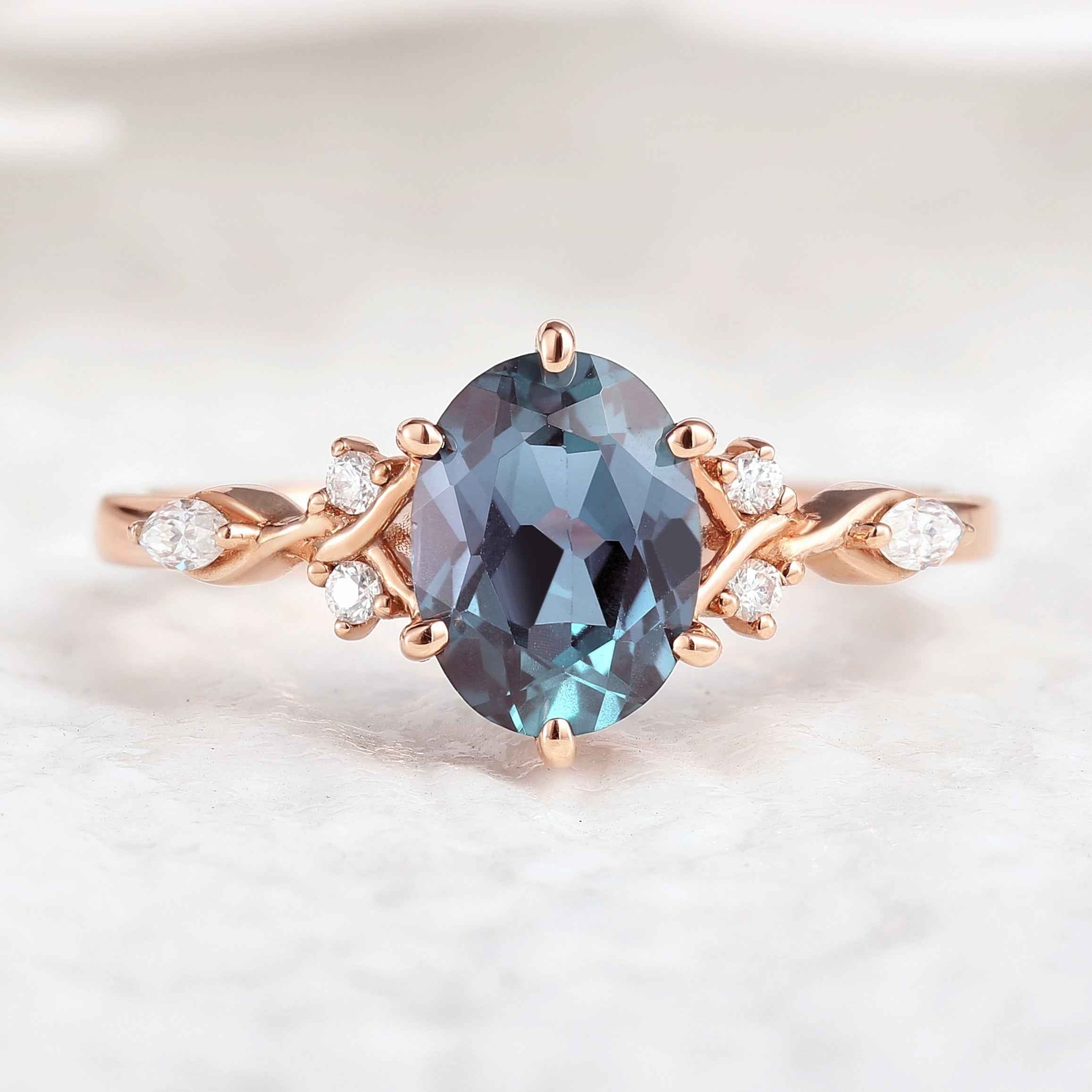 Unique Alexandrite Engagement Ring In Rose Gold Promise Rings