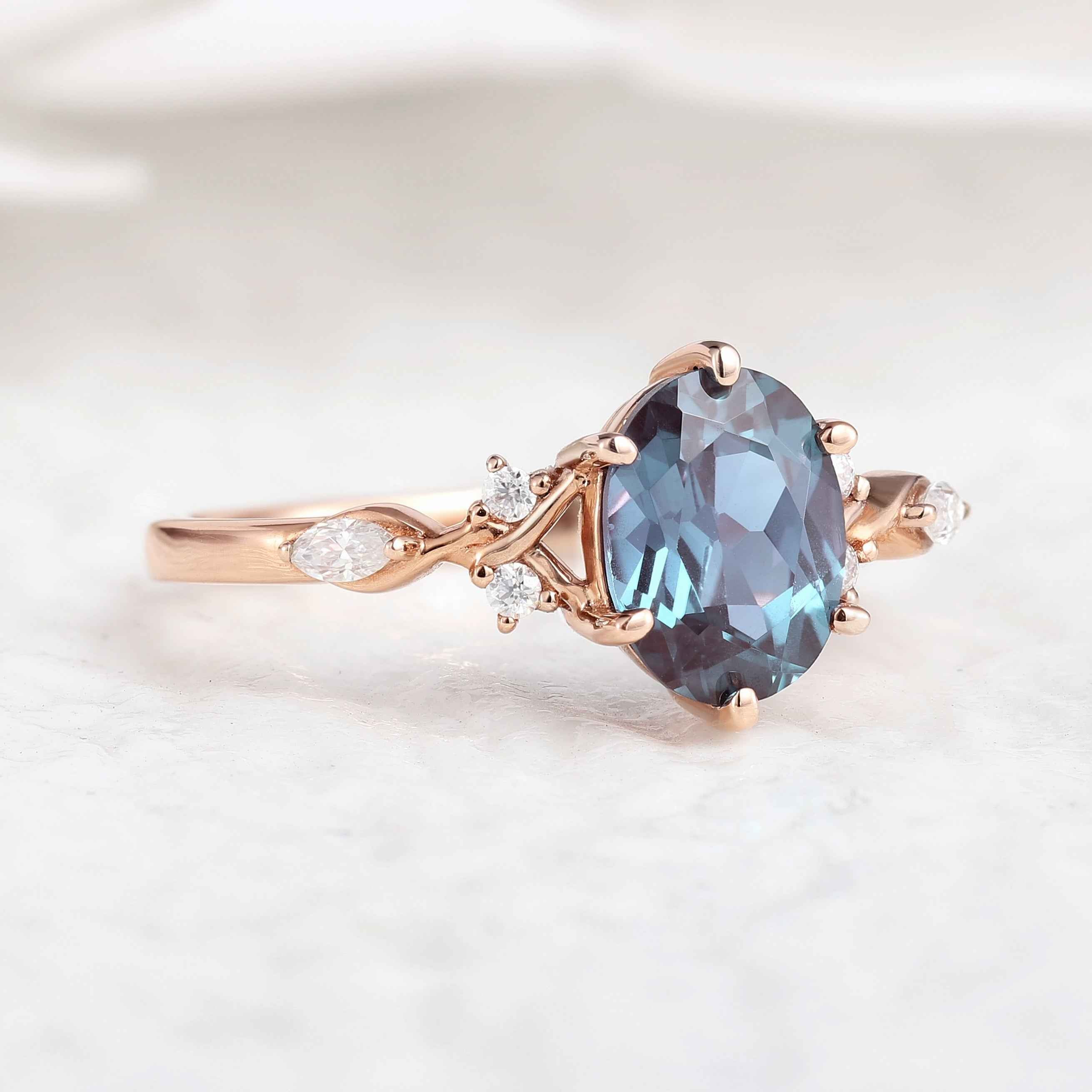 Unique Alexandrite Engagement Ring In Rose Gold Promise Rings