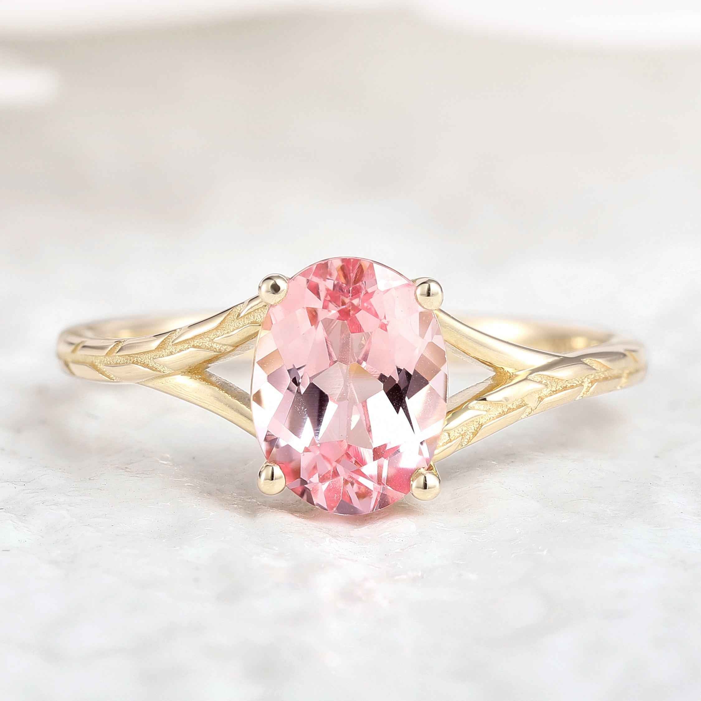 Minimalist Oval Cut Pink Sapphire Engagement Ring In Yellow Gold