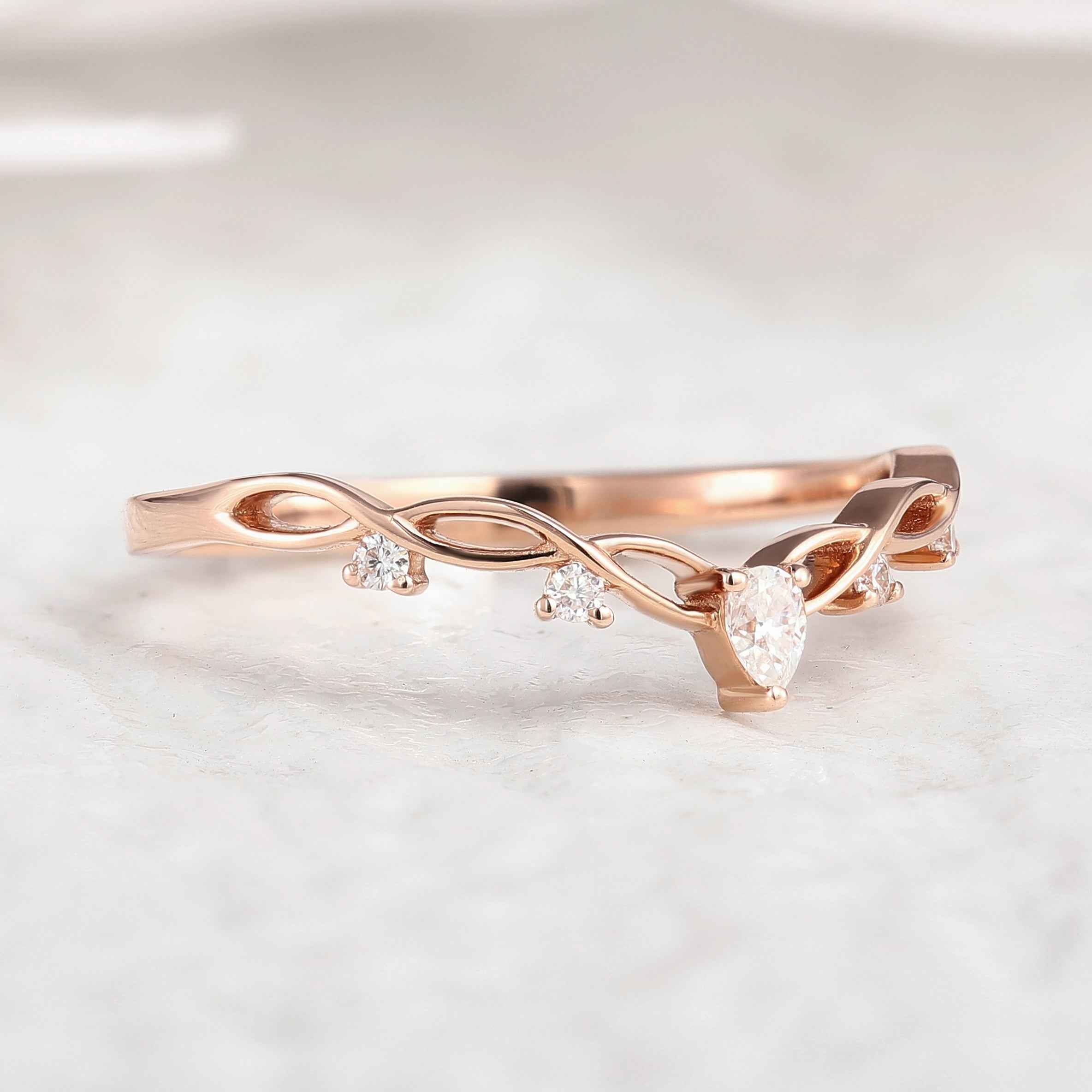 Minimalist Pear Cut Mossianite Wedding Band Rose Gold Anniversary Ring