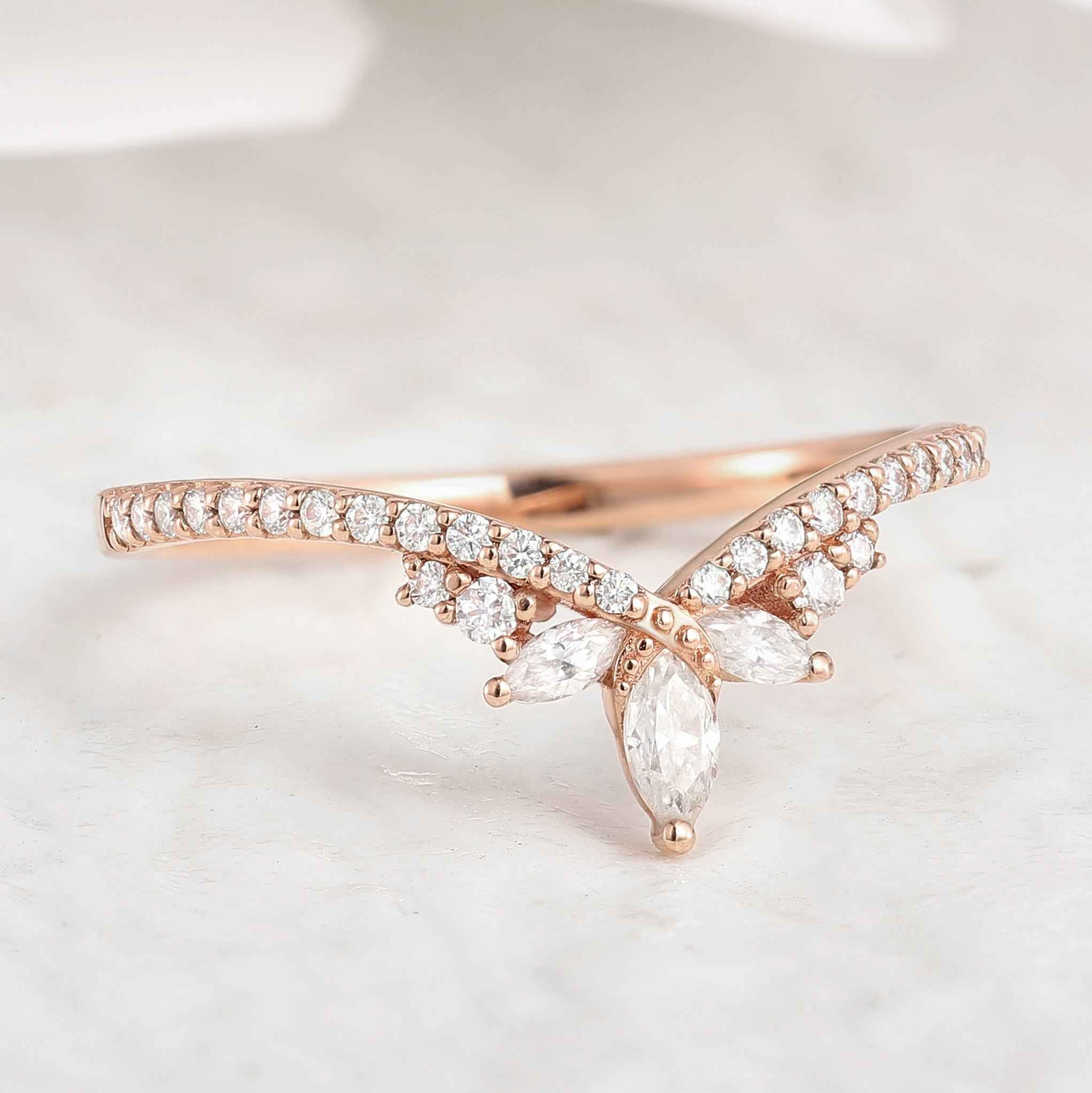 Unique Marquise Cut Moissanite Stackable Wedding Ring