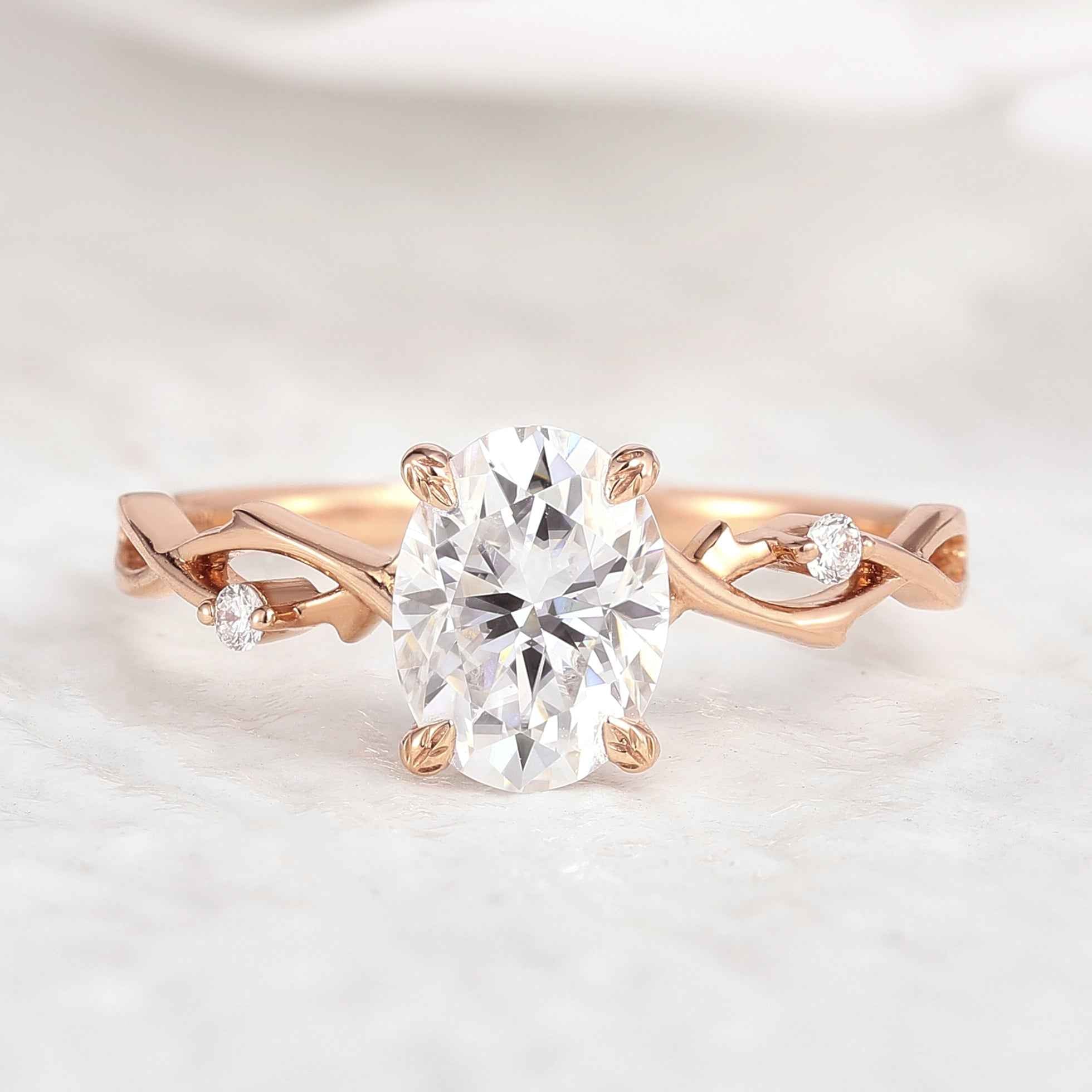 Art Deco Oval Cut Moissanite Engagement Ring Vine Branch Wedding Ring