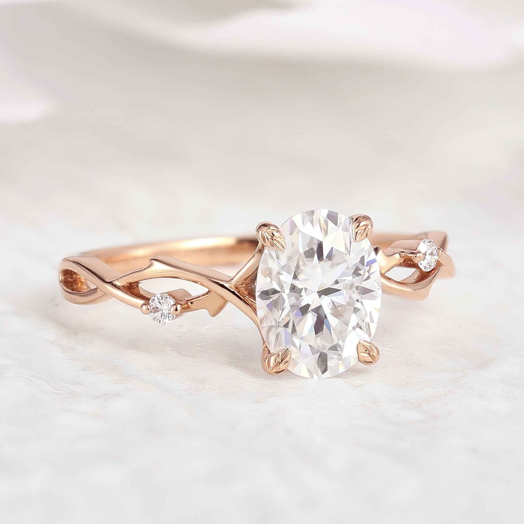 Art Deco Oval Cut Moissanite Engagement Ring Vine Branch Wedding Ring