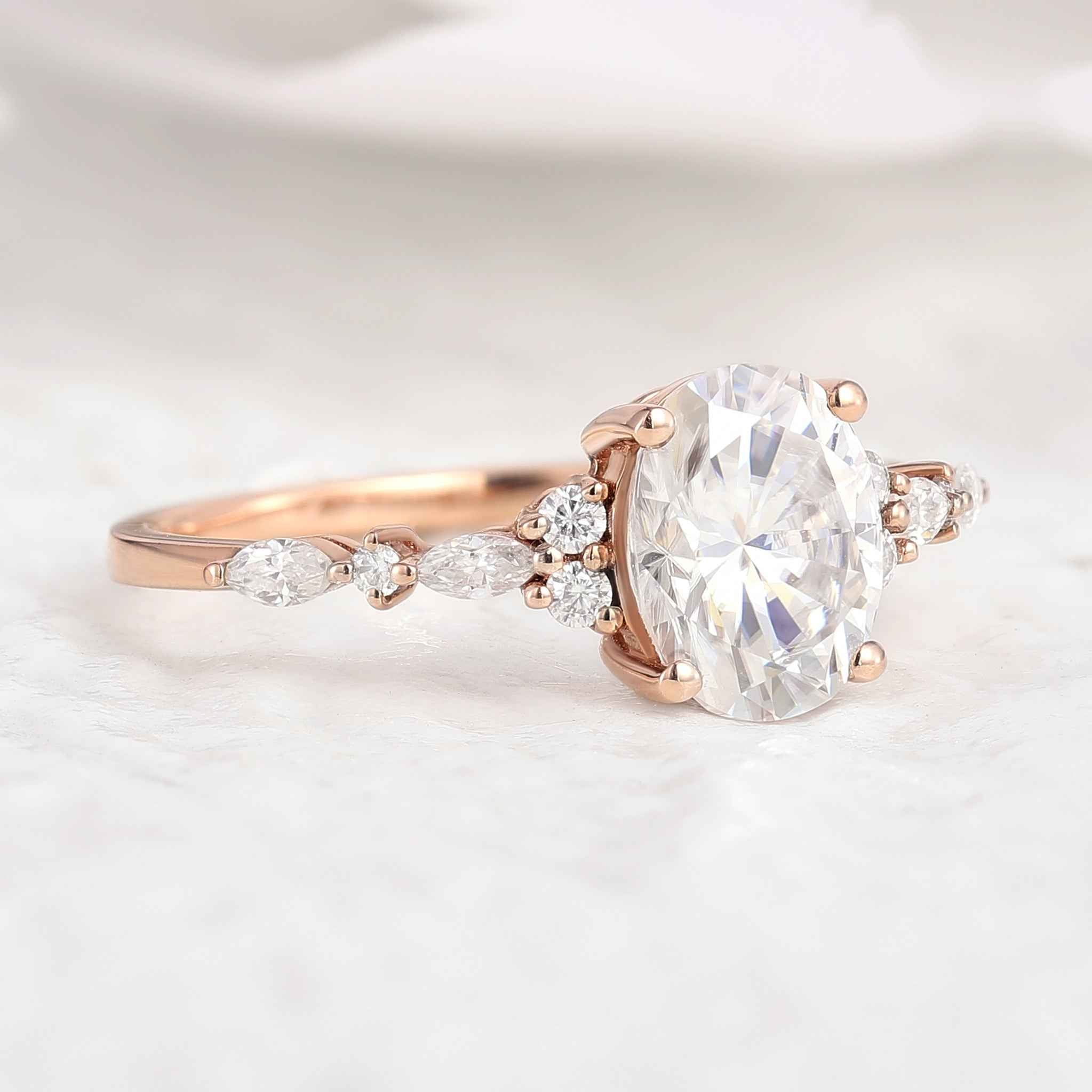 Unique Oval Cut Moissanite Engagement Ring Rose Gold Wedding Ring