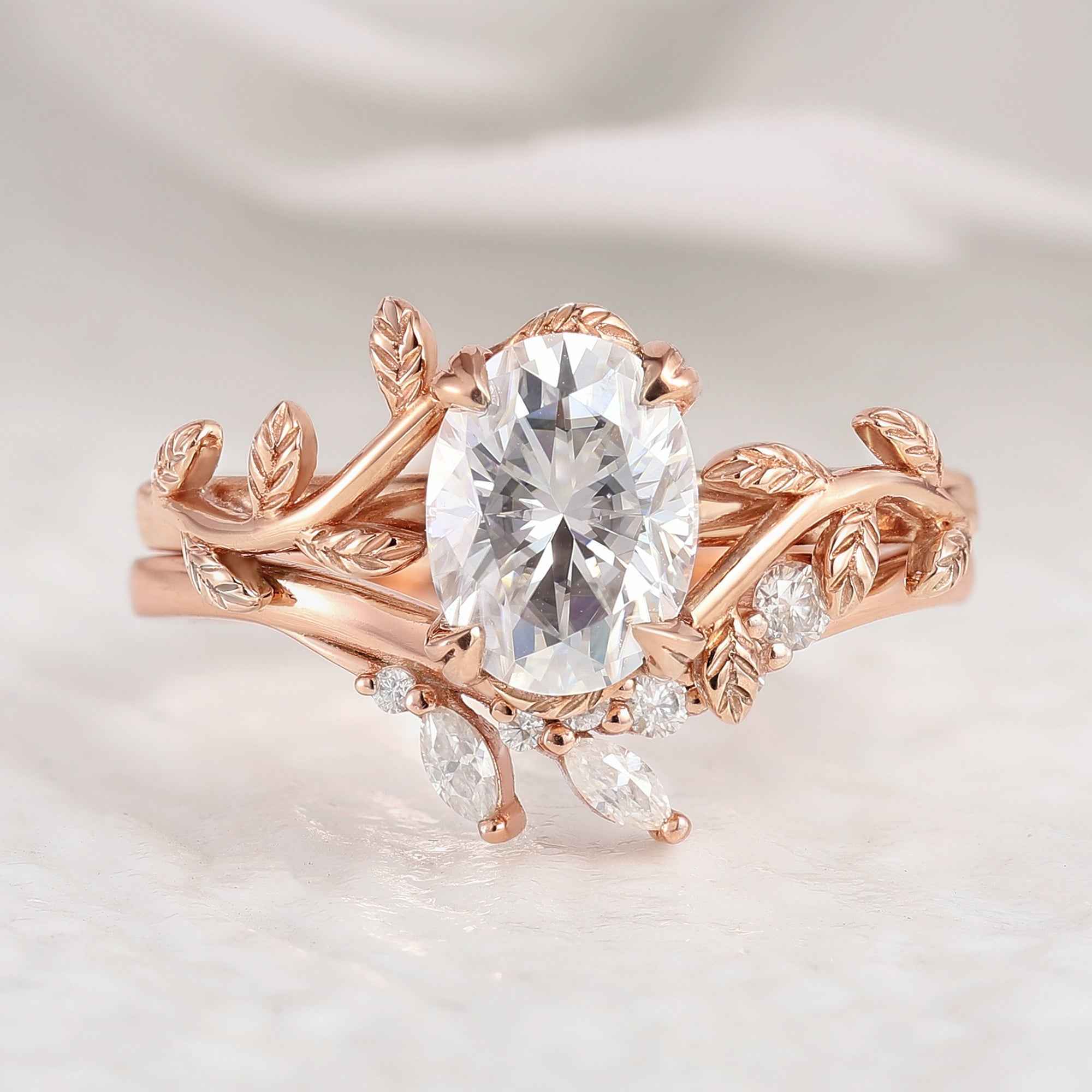 Custom Nature Inspired Leafy Vine Moissanite Engagement Ring Set 2pcs For Landon