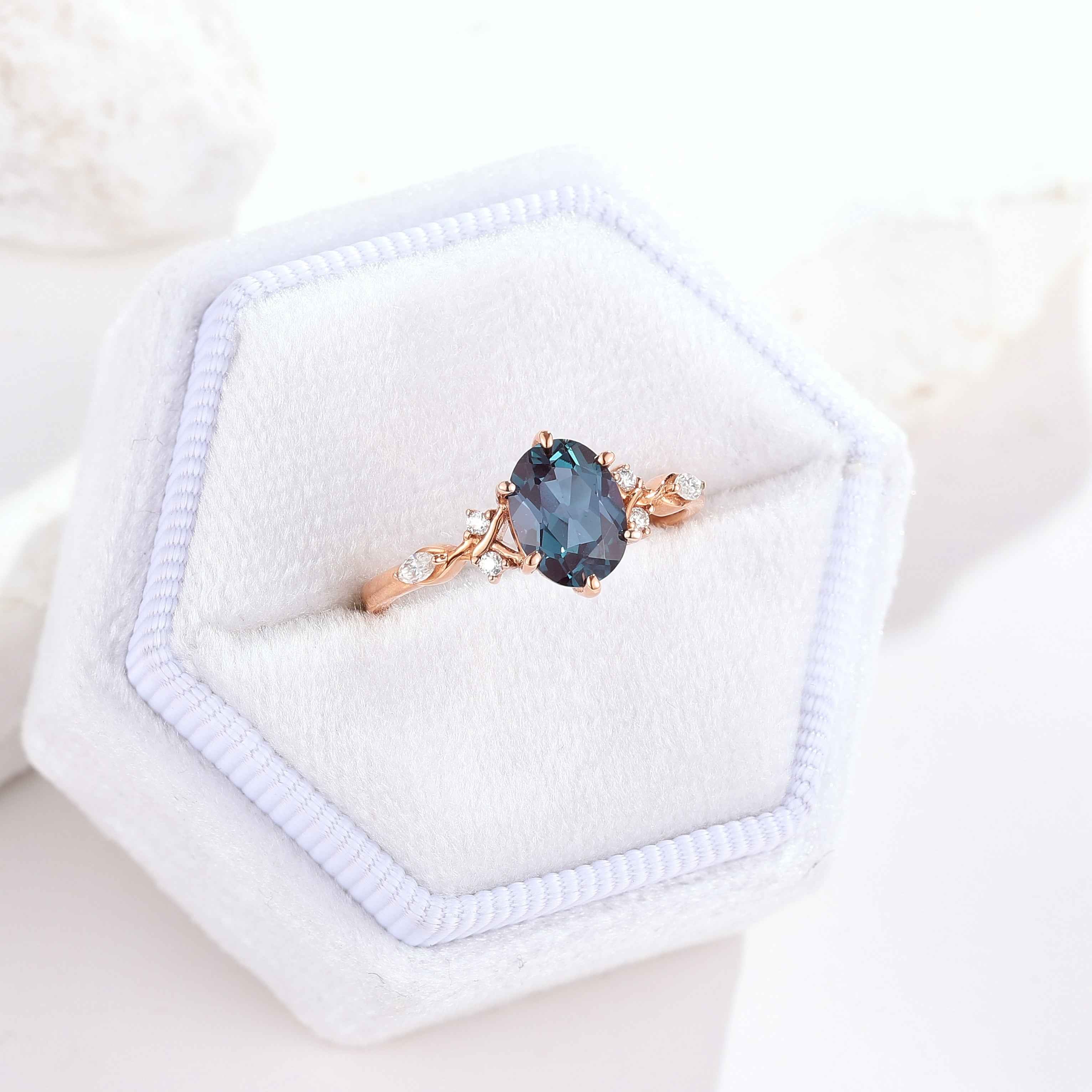 Unique Alexandrite Engagement Ring In Rose Gold Promise Rings