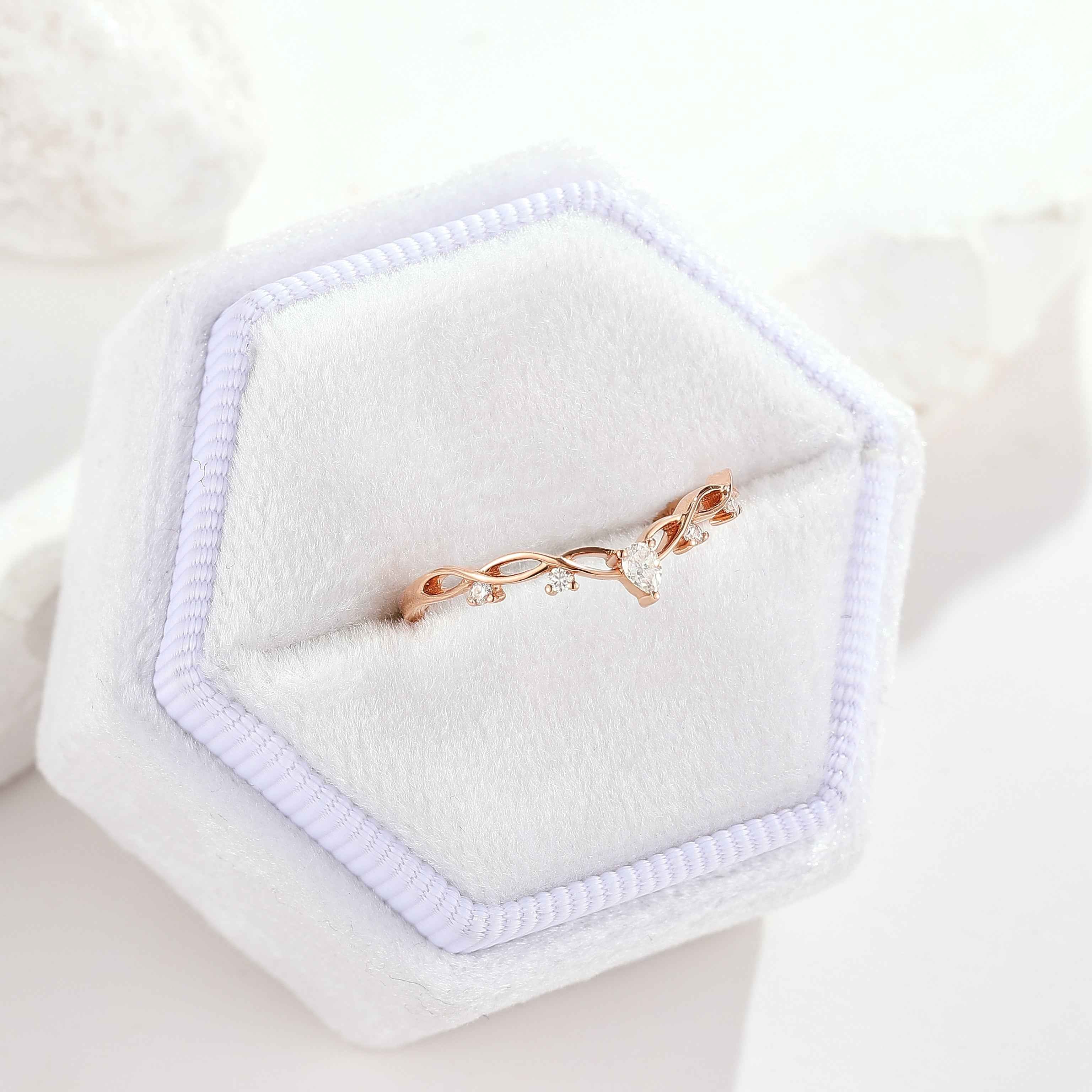 Minimalist Pear Cut Mossianite Wedding Band Rose Gold Anniversary Ring