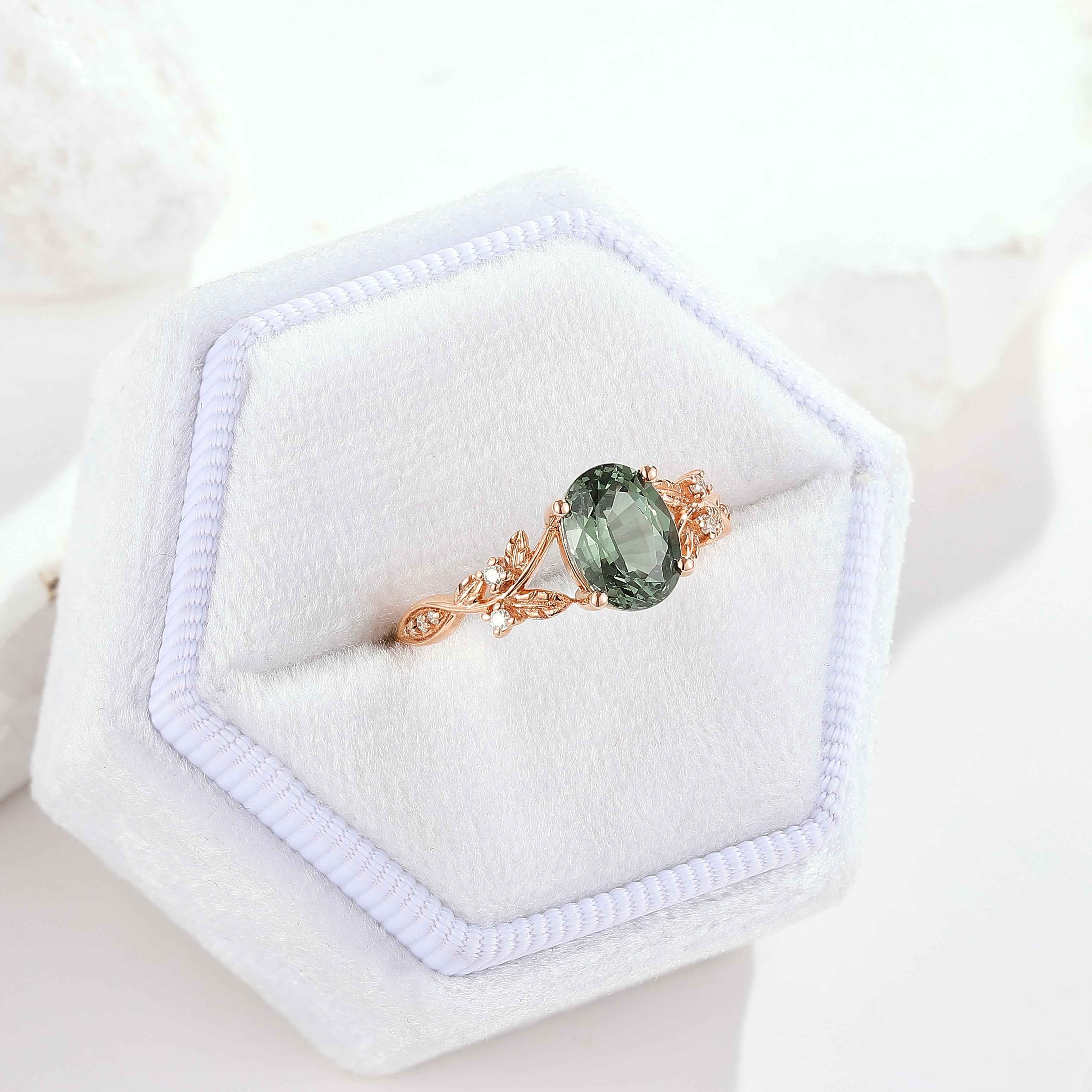 Unique Oval Cut Green Sapphire Engagement Ring In Rose Gold