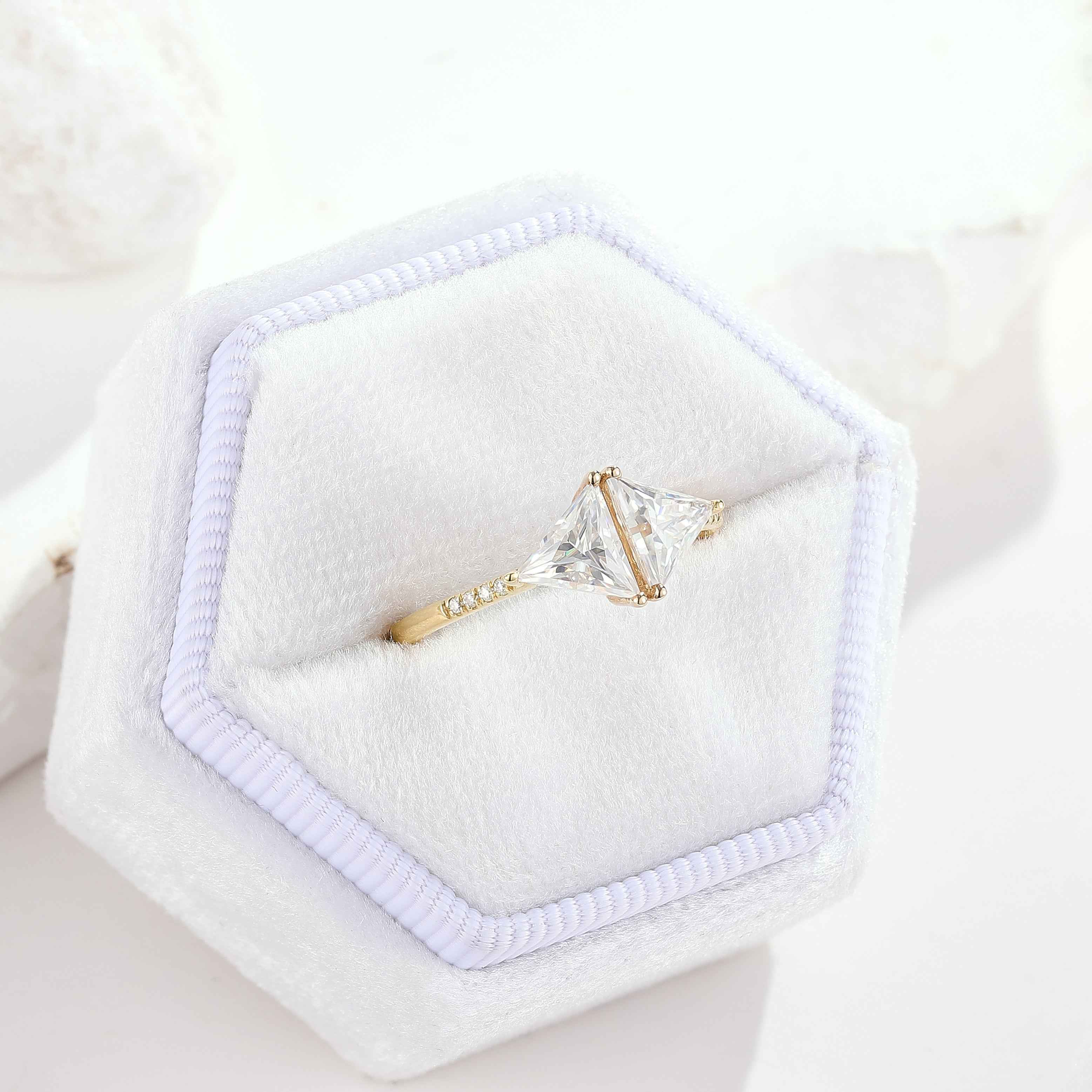 Unique Design Two Triangles Moissanite Engagement Ring Yellow Gold