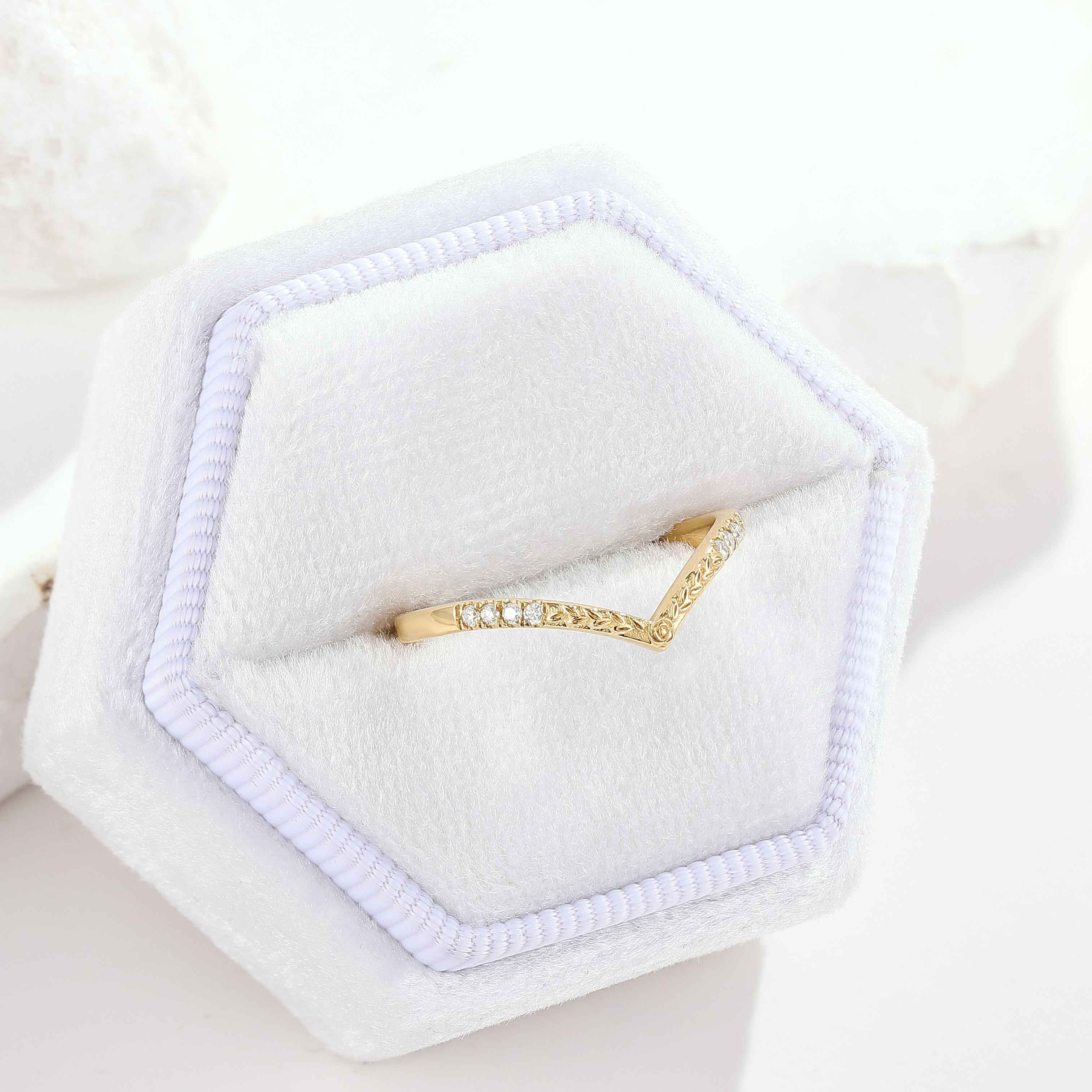 Classic Chevron Yellow Gold Moissanite Wedding Ring
