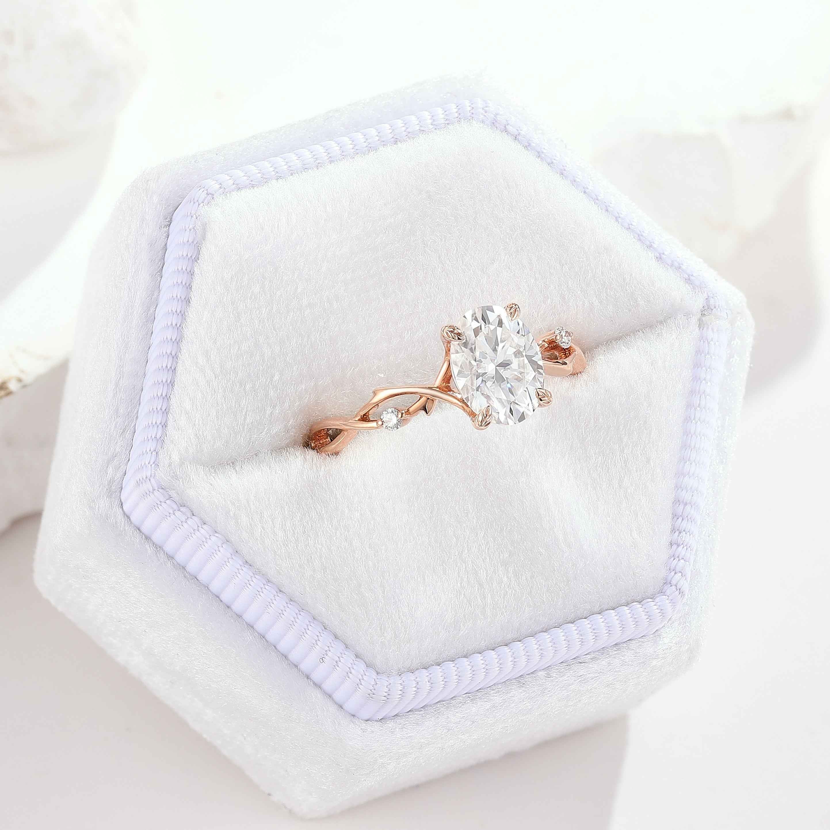 Art Deco Oval Cut Moissanite Engagement Ring Vine Branch Wedding Ring