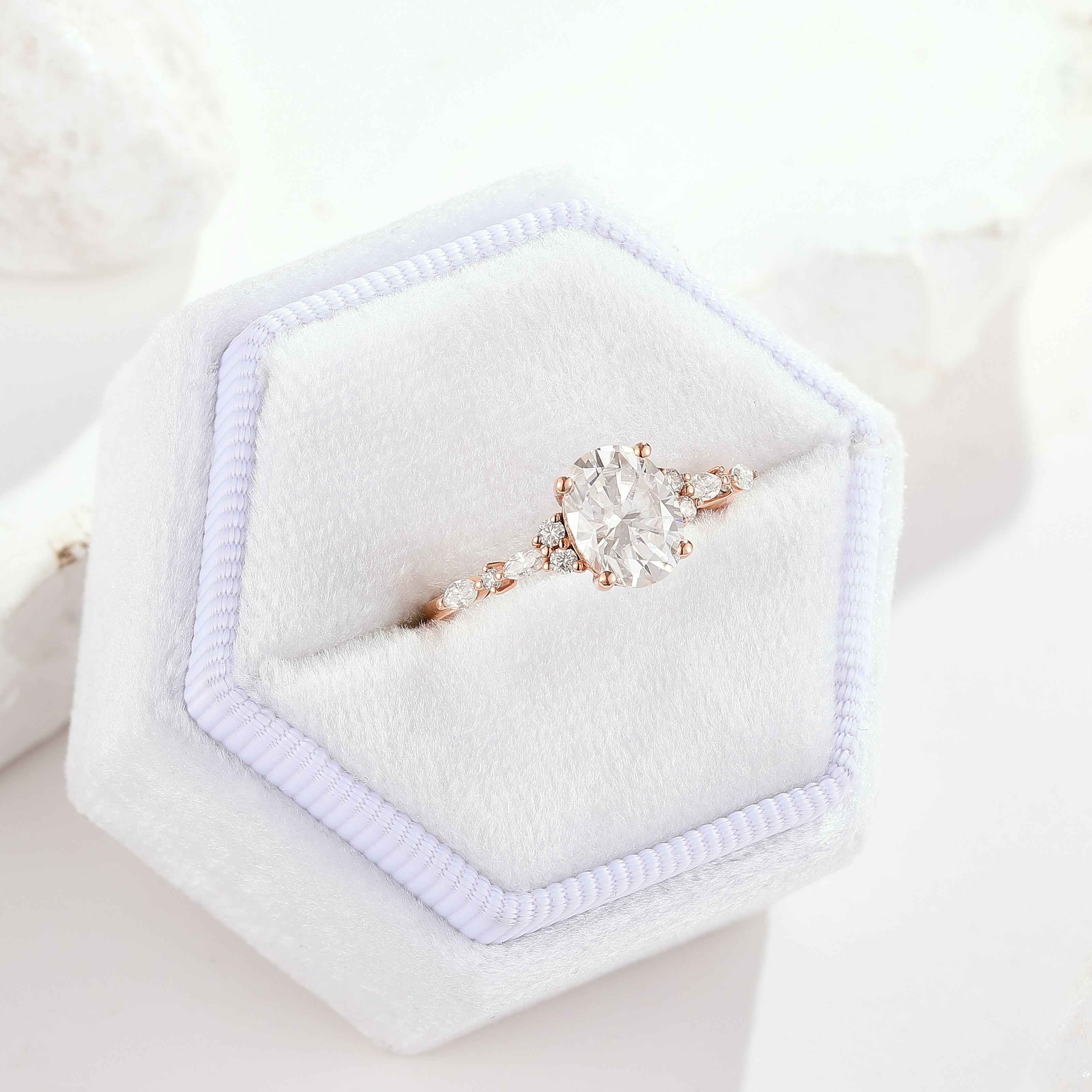 Unique Oval Cut Moissanite Engagement Ring Rose Gold Wedding Ring