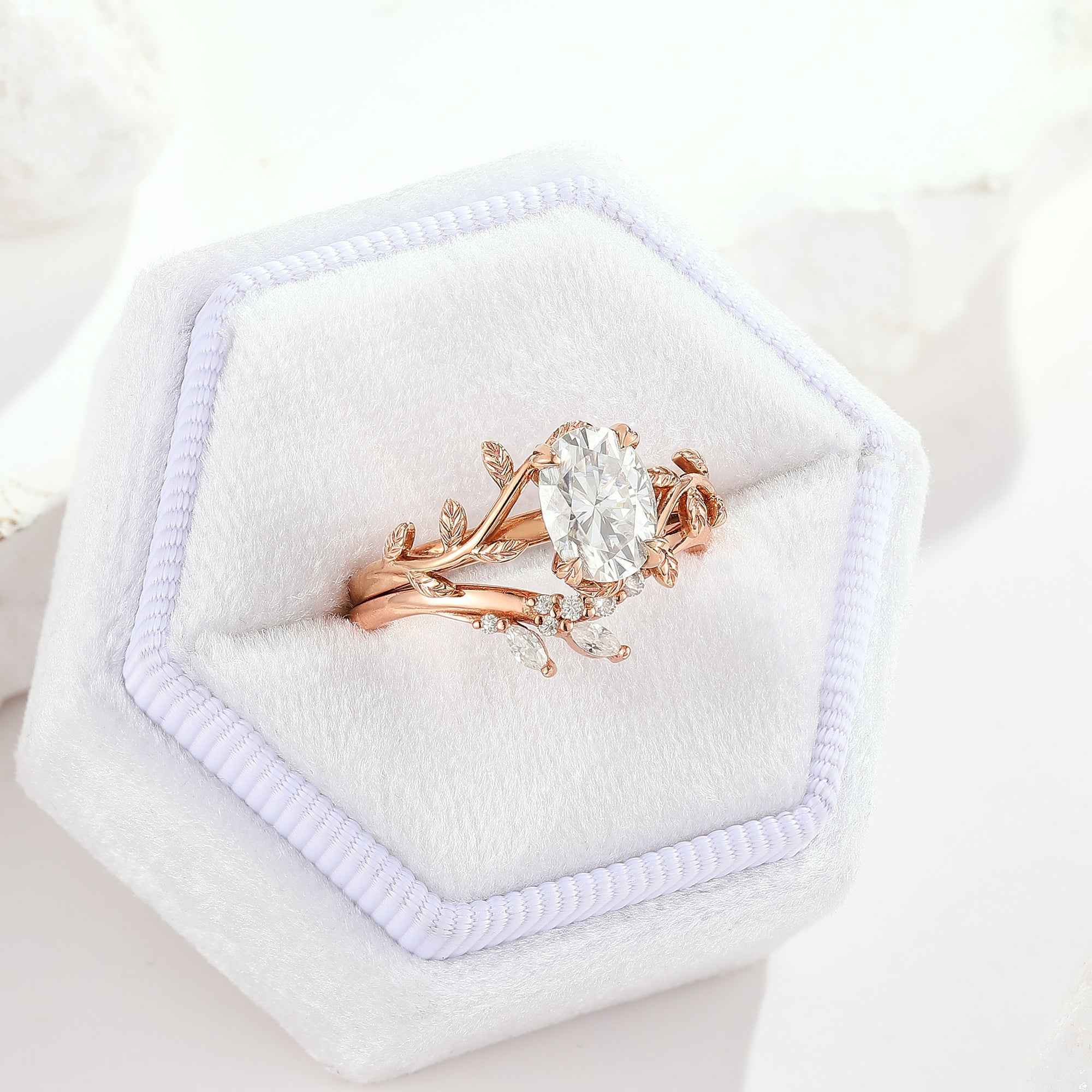 Custom Nature Inspired Leafy Vine Moissanite Engagement Ring Set 2pcs For Landon